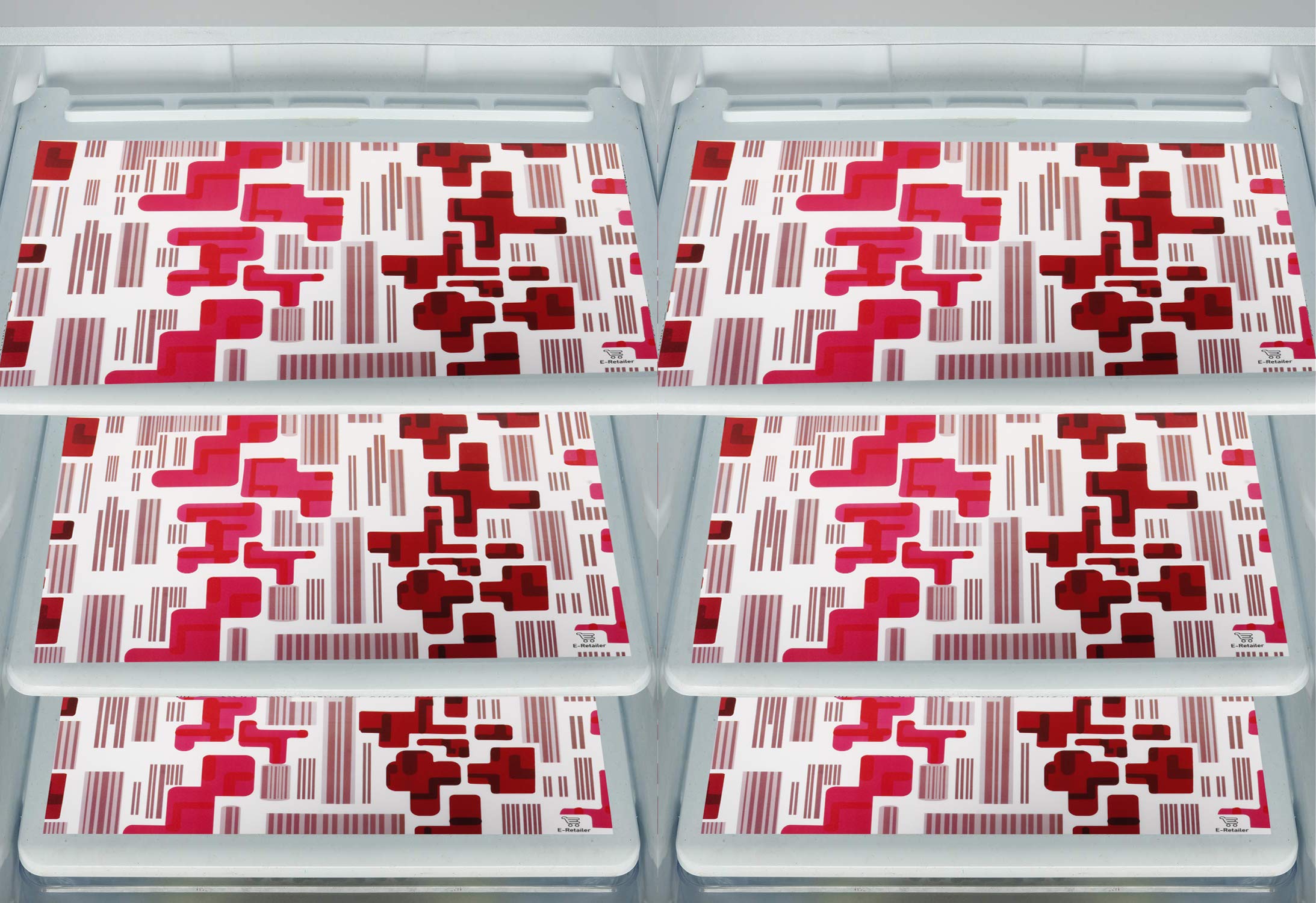 E-Retailer® Waterproof PVC Refrigerator Drawer Mats/Multipurpose Mats/Fridge Mats Set of 6 Pcs (Color-Geometric Red, Size-17.5X11.5 Inches)