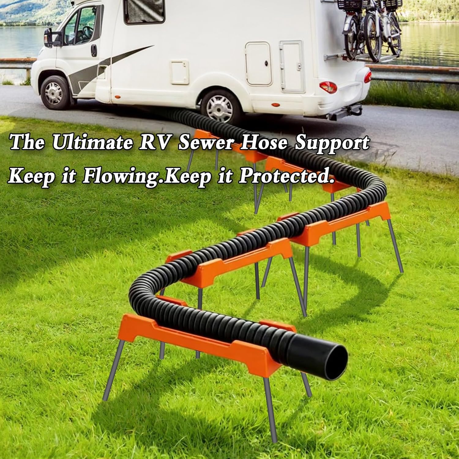 RV Sewer Hose Support, Sewer Hose Support Kit,Foldable Metal Support Bracket with Different Heights Works Over Uneven Terrain, Easty to Drain, Stable and Durable