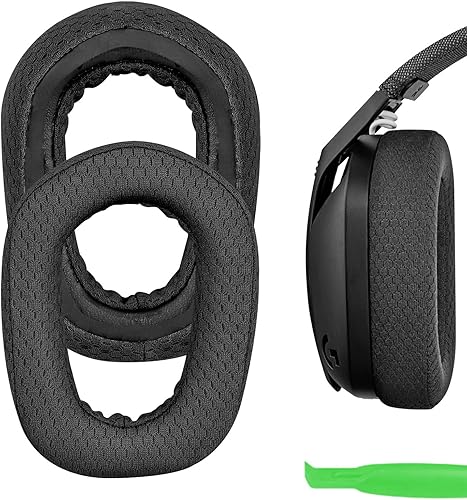 Geekria Almohadillas de repuesto de tela de malla para auriculares Logitech G435 G335, almohadillas para los oídos con guía de video (negro)