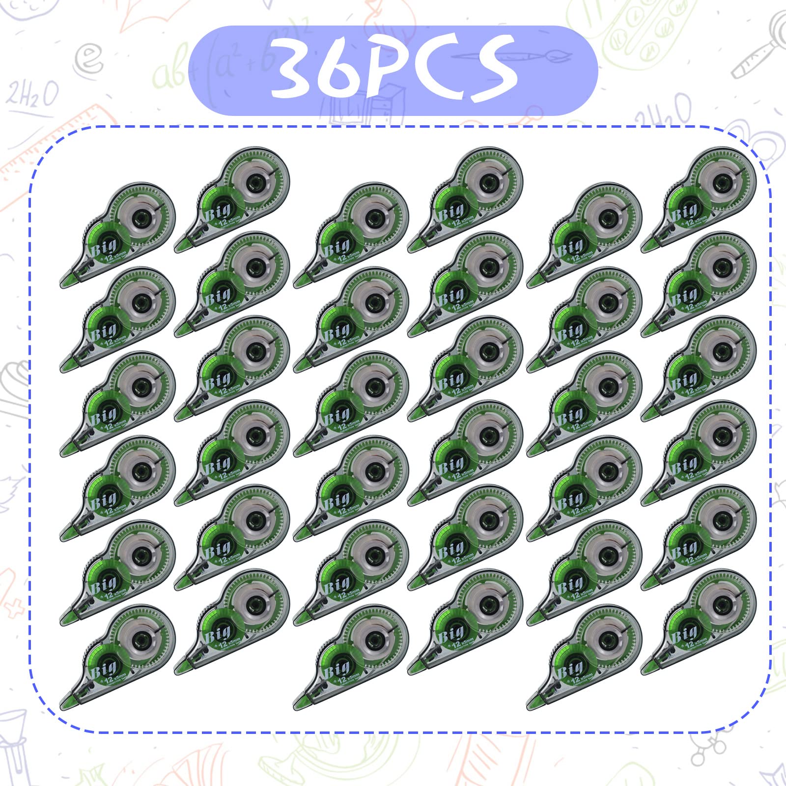 Lot de 36 rouleaux de ruban correcteur, ruban de correction blanc, facile à utiliser, applicateur translucide, pour l'école, le bureau, les notes, le scrapbooking, 0,5 cm x 10 m
