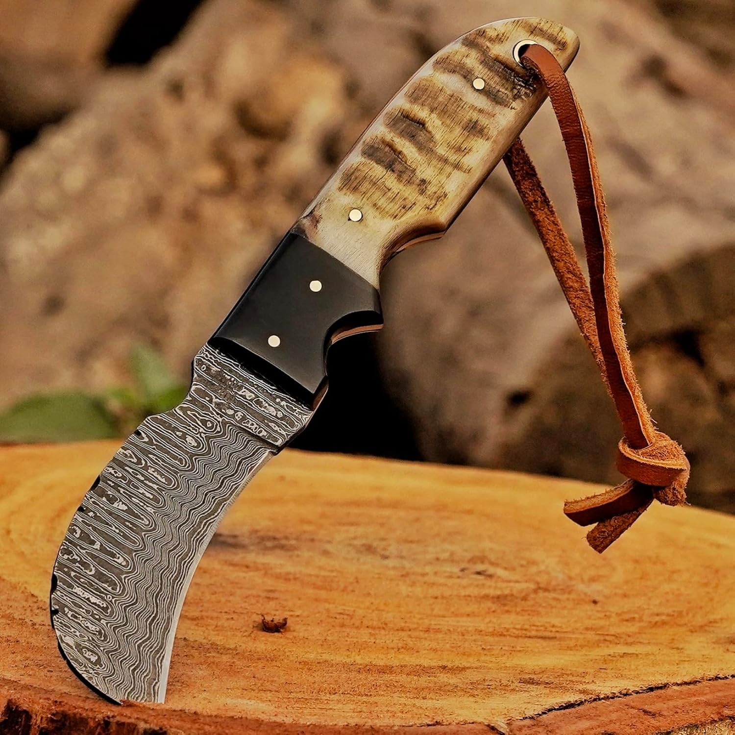 Handmade 1095 Steel Lineman’s Hawkbill knife with Leather sheath, Heavy Duty Utility Knife blade Electrician Wire Skinning knife for professional.