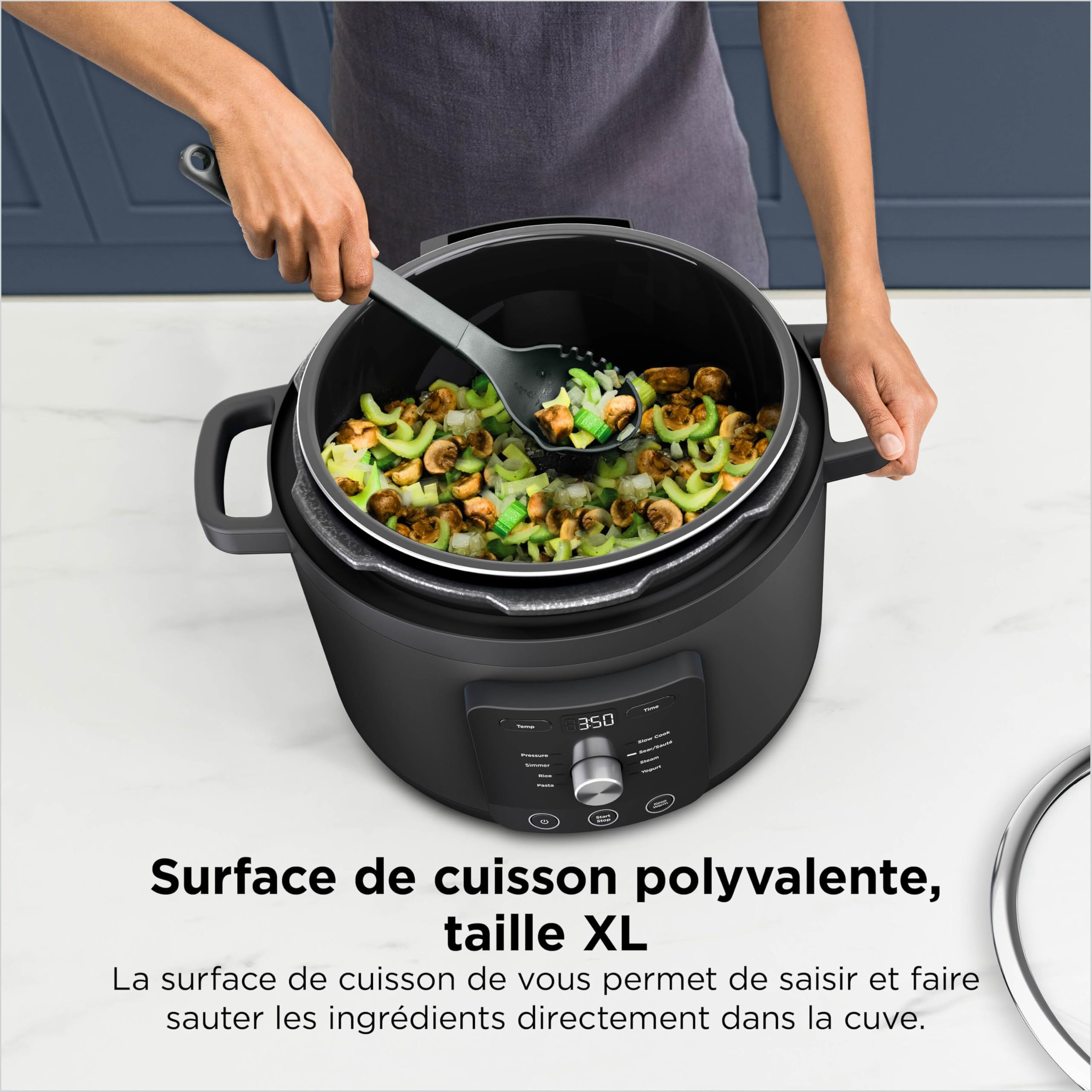 Ninja HyperHeat Autocuiseur Électrique, Mijoteuse, Cuiseur à Riz 9-en-1 de 6 l avec Grille de Cuisson Vapeur et Cuve de Cuisson Amovible Lavable au Lave-Vaisselle, Pour le yaourt, le Riz, Noir PC201EU