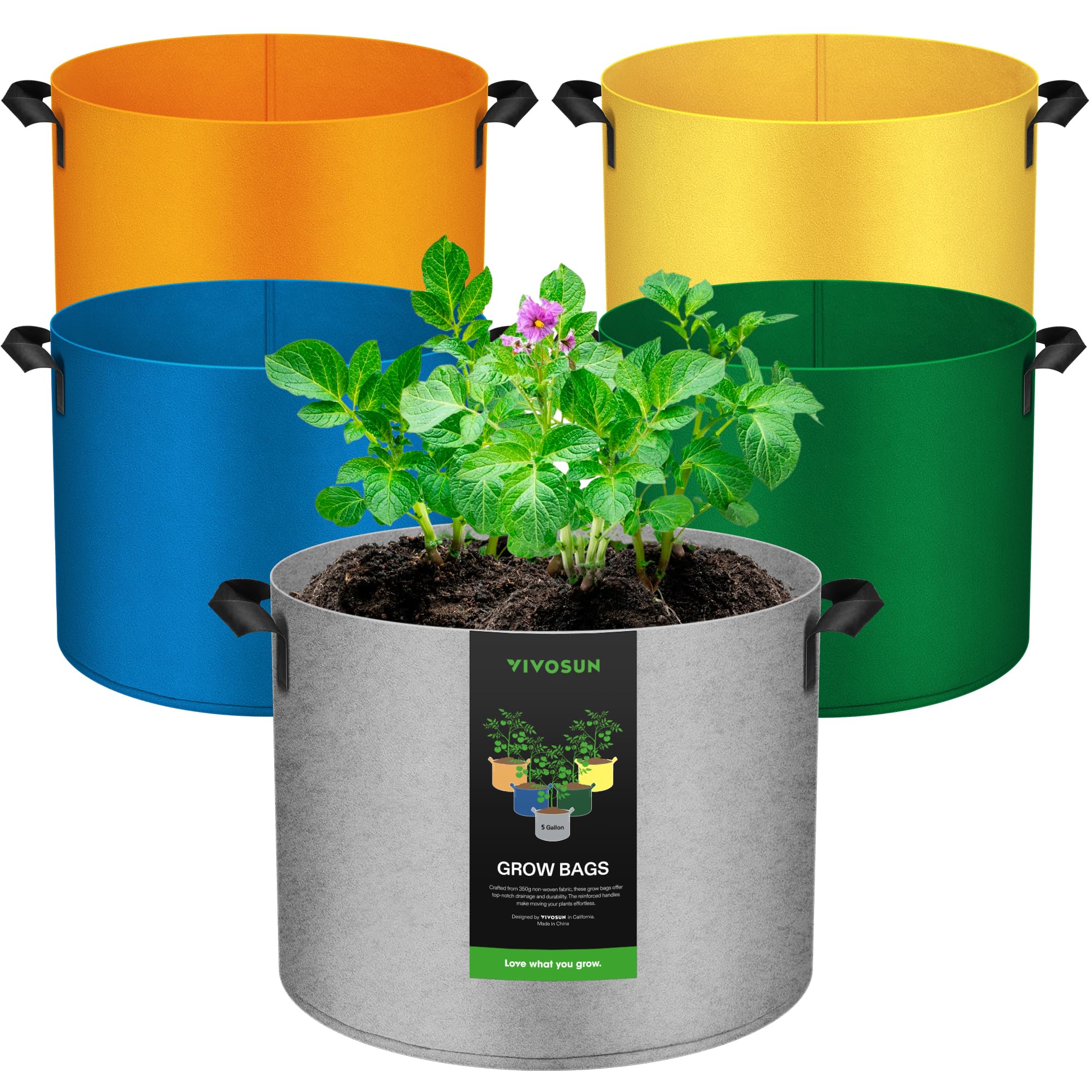 VIVOSUN 5-Pack 5 Gallon Colorful Grow Bags