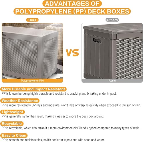 Miniatura 3 de Modern-Depo Caja de cubierta de 100 galones, impermeable, banco de almacenamiento para exteriores, resina, herramientas de jardín, toallas de