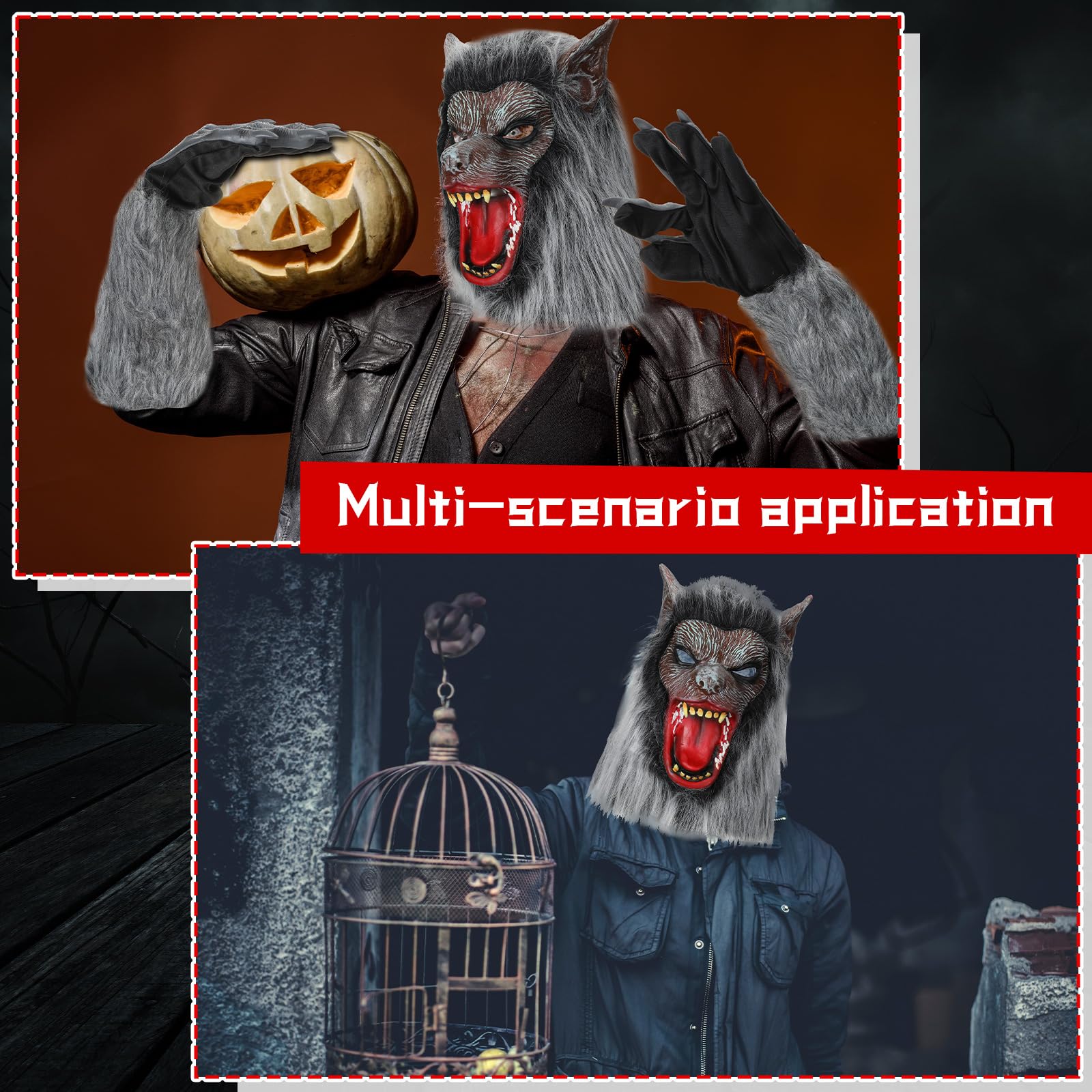 ramede Kostium wilkołaka na Halloween, dla dorosłych, głowa wilka, maska, pazury, rękawiczki, wilkołak, pokrowce na buty dla mężczyzn, kobiet, unisex, dla dorosłych, przebranie, cosplay, przyjęcie,