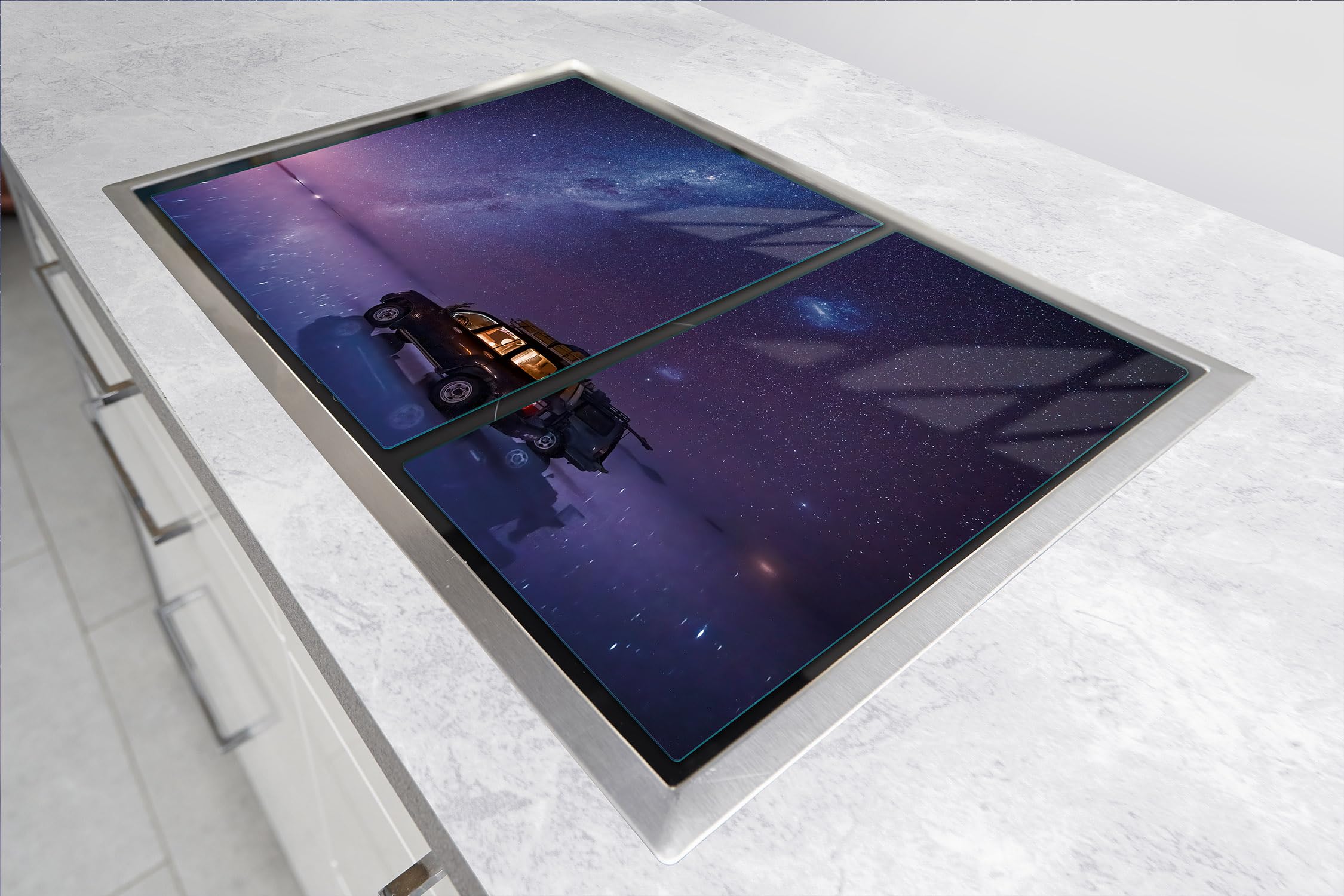 TMK ArtDeko Placa protectora de vitrocerámica 75 x 52 cm 2 pieza cocina eléctrica universal para inducción protección contra salpicaduras tabla de cortar de vidrio templado, Noche