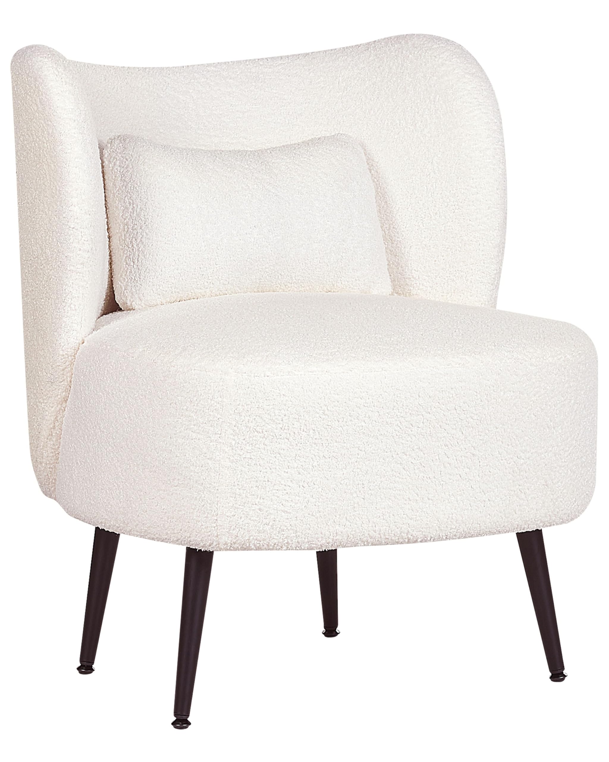 Beliani Wohnzimmer Sessel Gebogene Rückenlehne Glam Design Bouclé Polsterung Schwarze Beine Cremeweiß Otsby