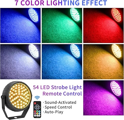 Miniatura 9 de Luces estroboscópicas de Halloween, Telbum coloridas luces estroboscópicas para fiestas, súper brillantes 54 luces LED RGB con control remoto, luz