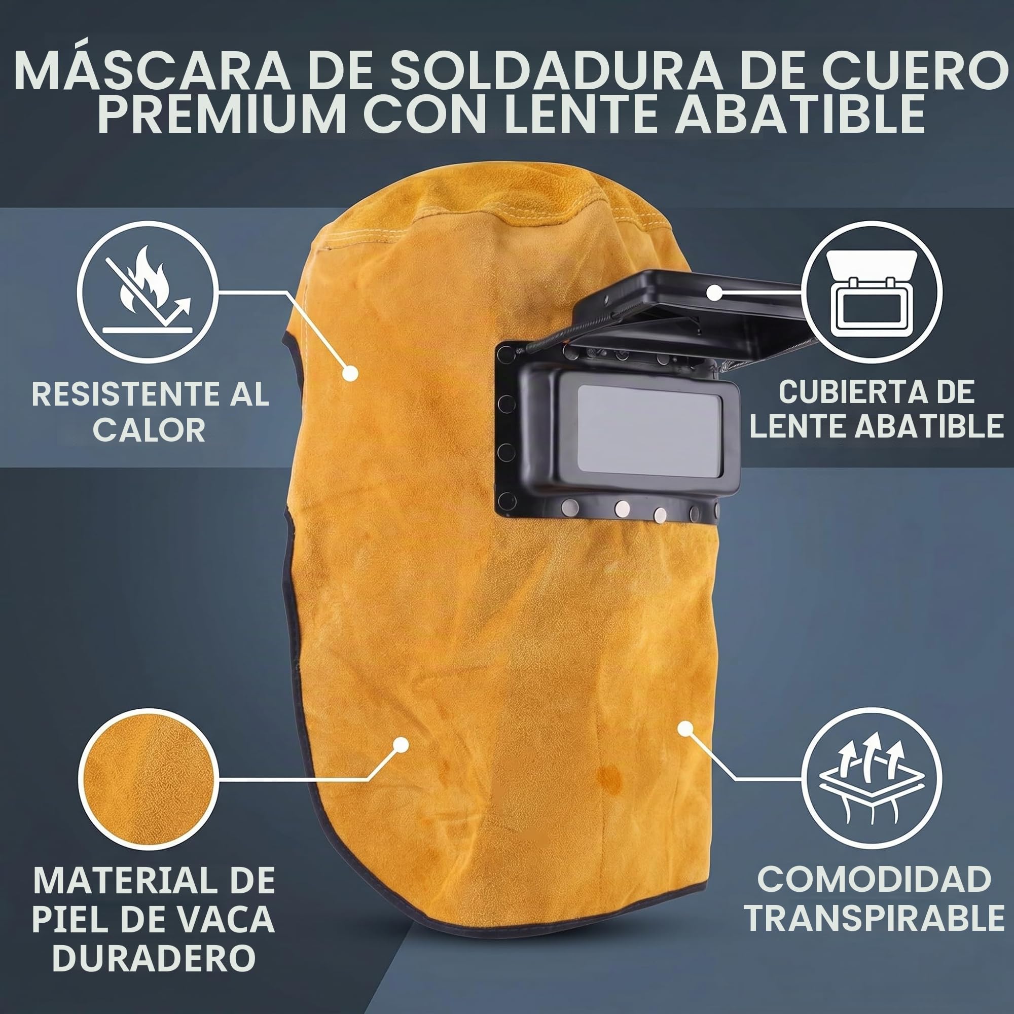 Máscara de Soldadura Soldadora de Cuero Casco Soldadora Durable Buena Calidad Resistente al Calor Máscara de Protección Transpirable con Lente