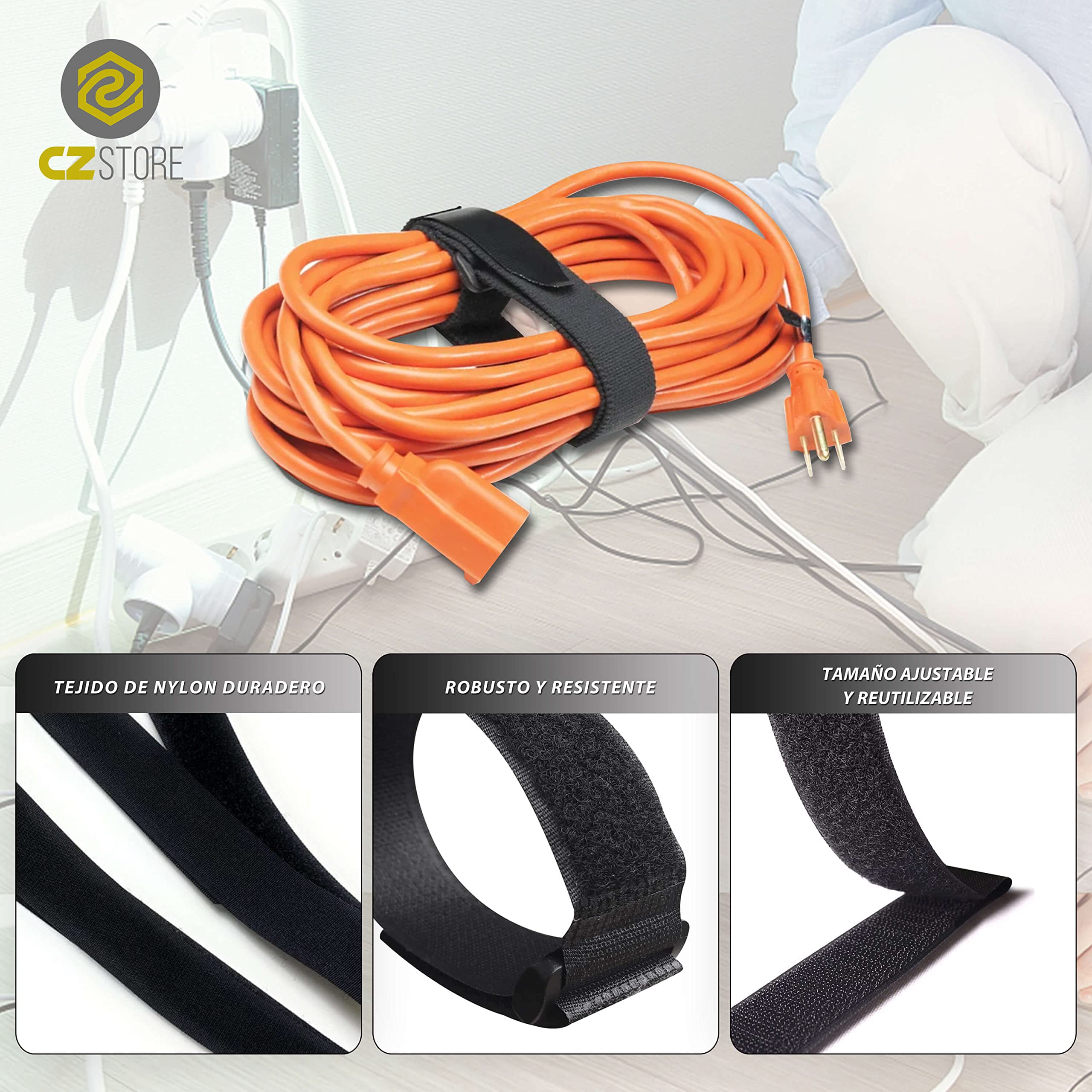 Bridas Ajustables para Cables - ✮GARANTÍA DE POR VIDA✮ - Paquete de 10 Correas de Nylon Resistentes con Hebilla de Plástico - Organizadores para Sujetar Cables de Ordenador, Herramientas