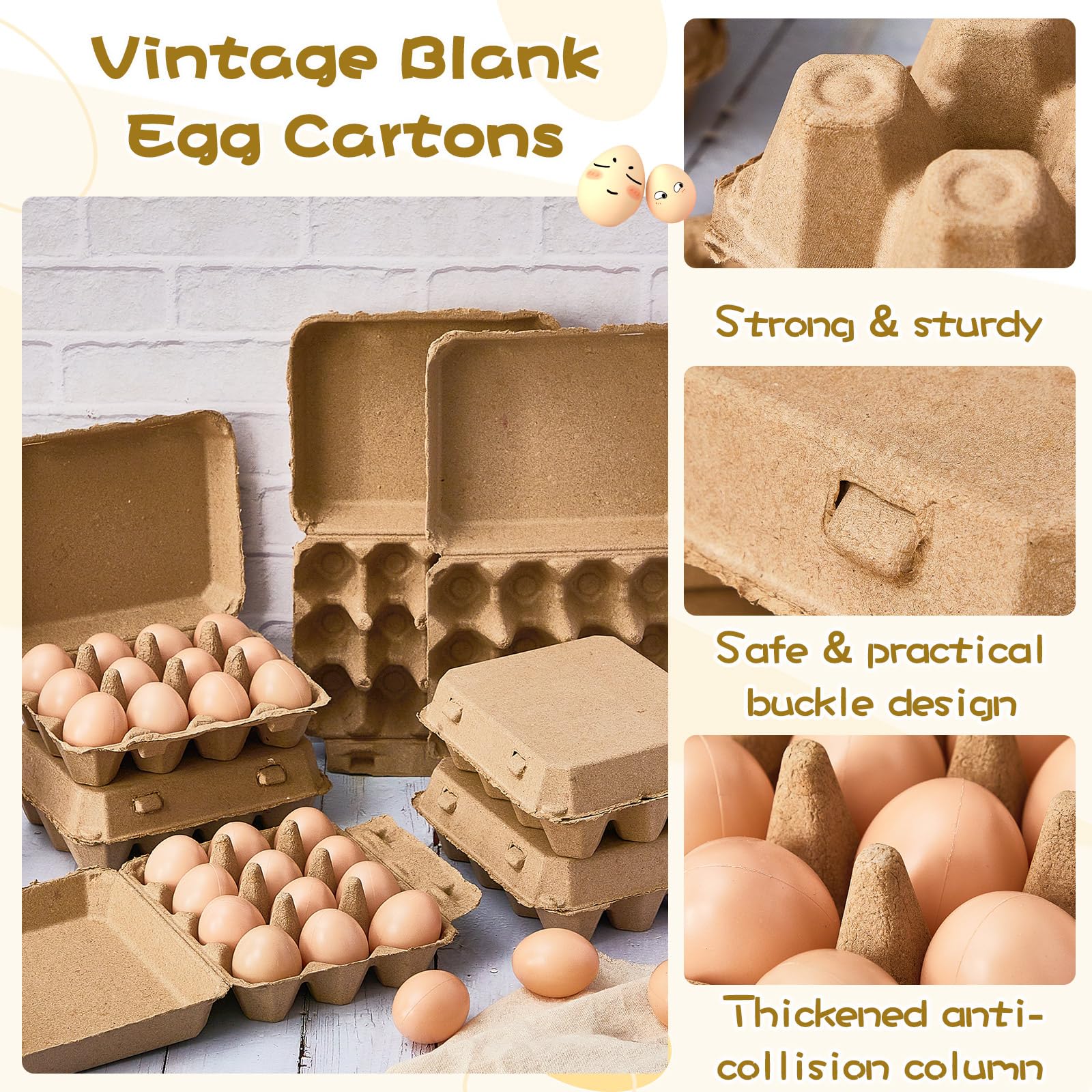 Rtteri 50 cajas de huevos de pulpa de papel, estilo vintage de 3 x 4 pulgadas, para almacenamiento de codornices de pato fresco, cocina, familia, casa de campo
