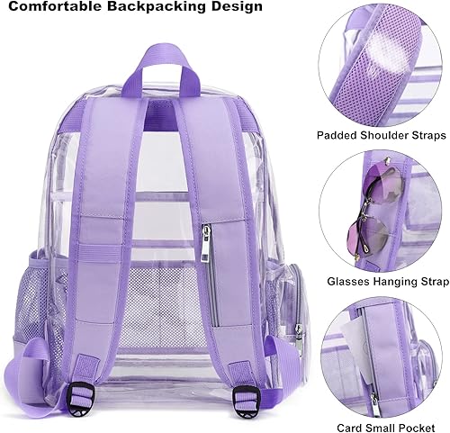 Miniatura 4 de Mimfutu Mochila escolar transparente resistente, mochilas transparentes de PVC transparente para niñas, niños, mujeres y hombres, Púrpura lavanda,
