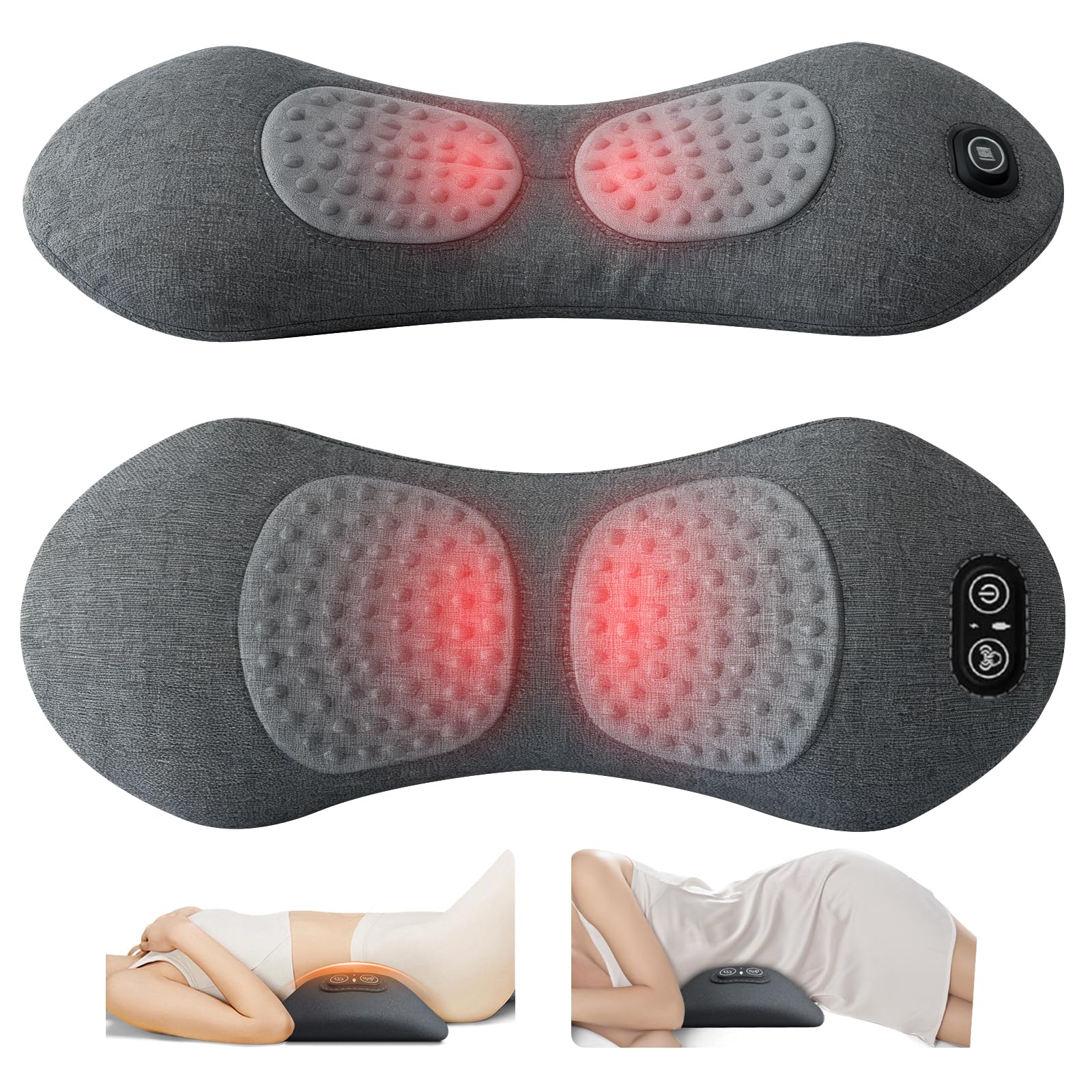 Dispositivo de masaje lumbar eléctrico 3 en 1, dispositivo de tracción lumbar eléctrica, masajeador lumbar eléctrico, masajeador de espalda con tracción, vibración y calor, masajeador inteligente