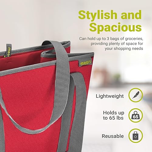 Miniatura 3 de meori Cesta plegable para comestibles, plegable, reutilizable, con asas, compras, picnic, viajes por carretera, mandados de hasta 65 libras