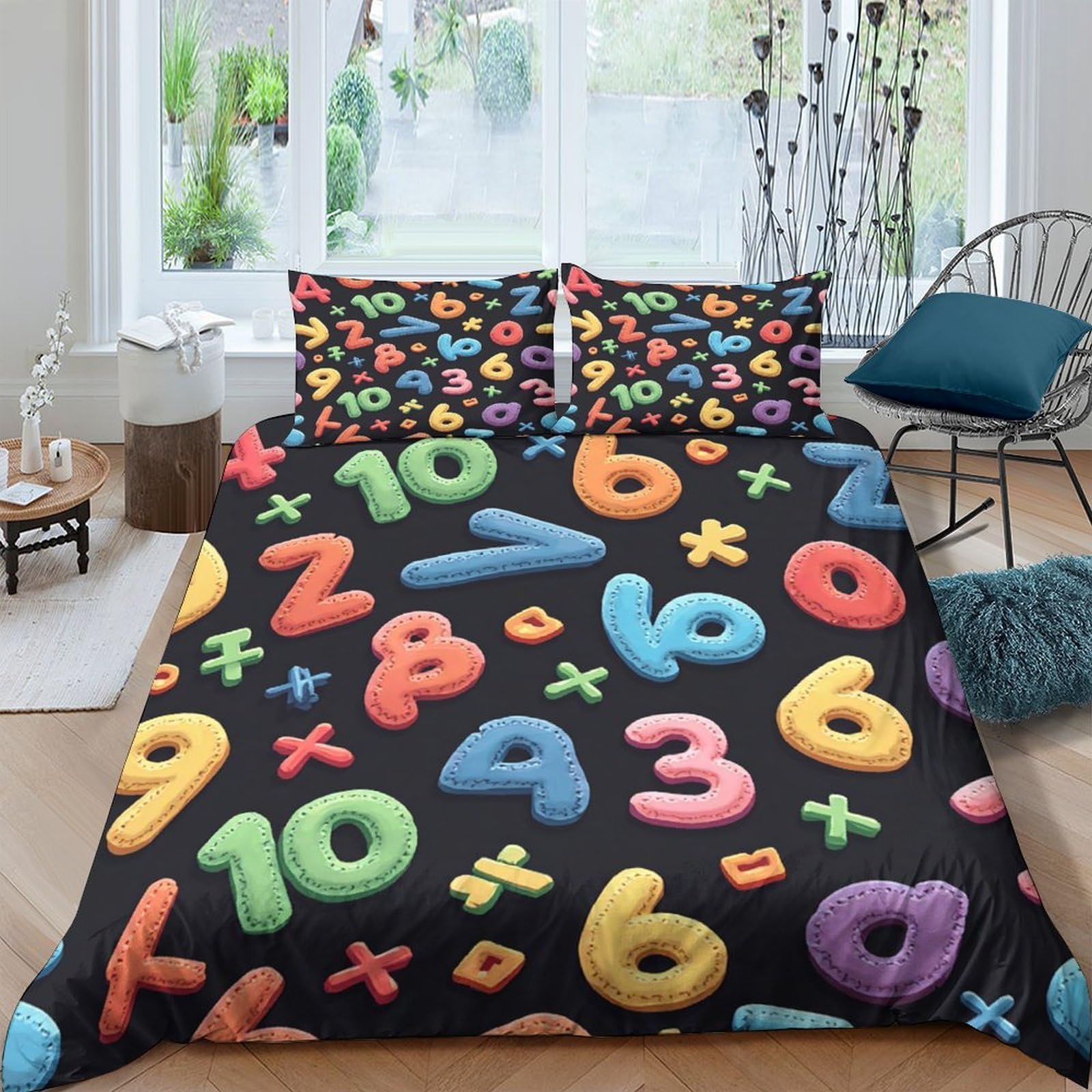 Ctjqhvkz Style-9 3D Printed Colorful Numbers Fitted Sheet Microfiber Soft Breathable Math Symbols Bed Cover For Bedroom Guestroom Decor Single（135X200cm）