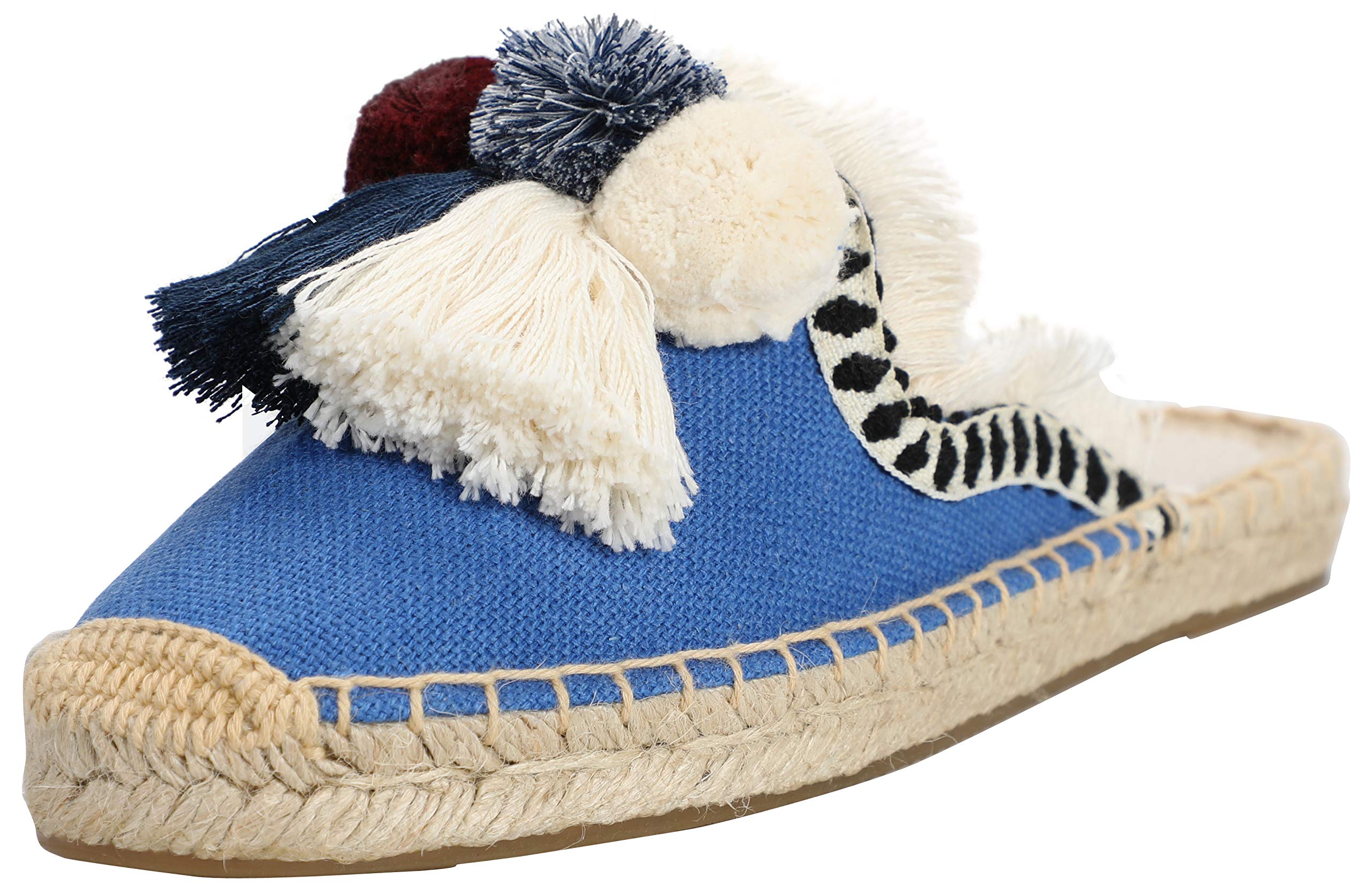 U-lite Women's Comfort Red Tassel & Fluffy Ball Embellishment Canvas Mule Shoes Espadrilles