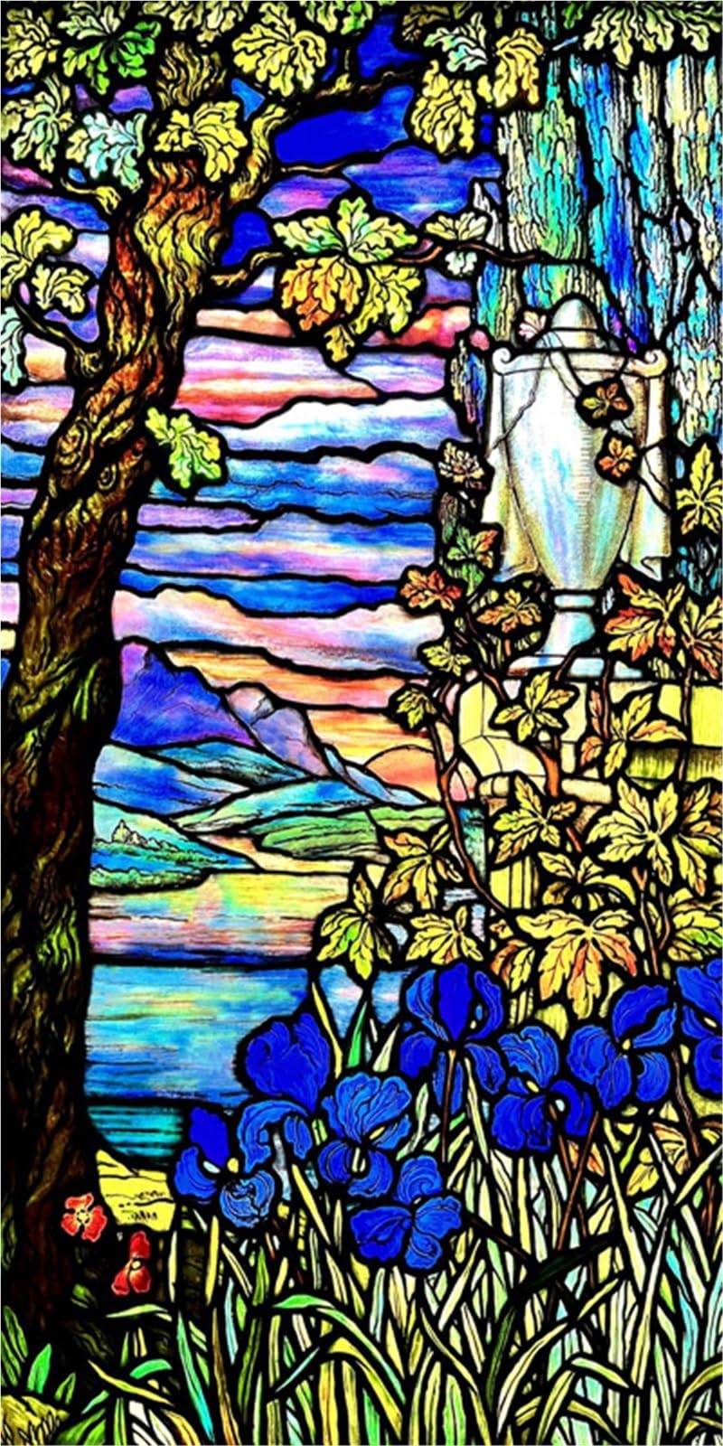 Stained Glass Window Film,Frosted Privacy, Static Cling,Vintage Colorful Stickers for Glass Windows(Color 18,30X60cm)
