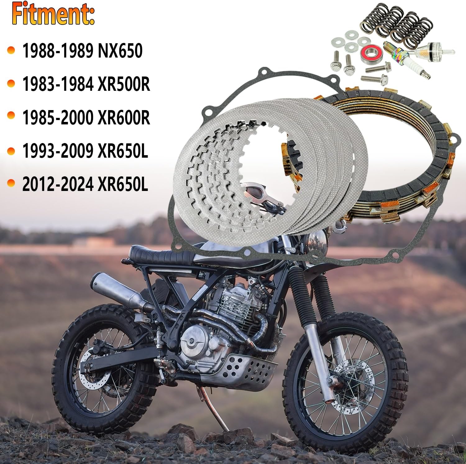 Clutch Friction Plates Kit & Gasket and Heavy Duty Springs Compatible for Honda NX650 XR500R XR600R XR650L Clutch Kit Replacement for 22201-MY6-670 11394-MY2-623