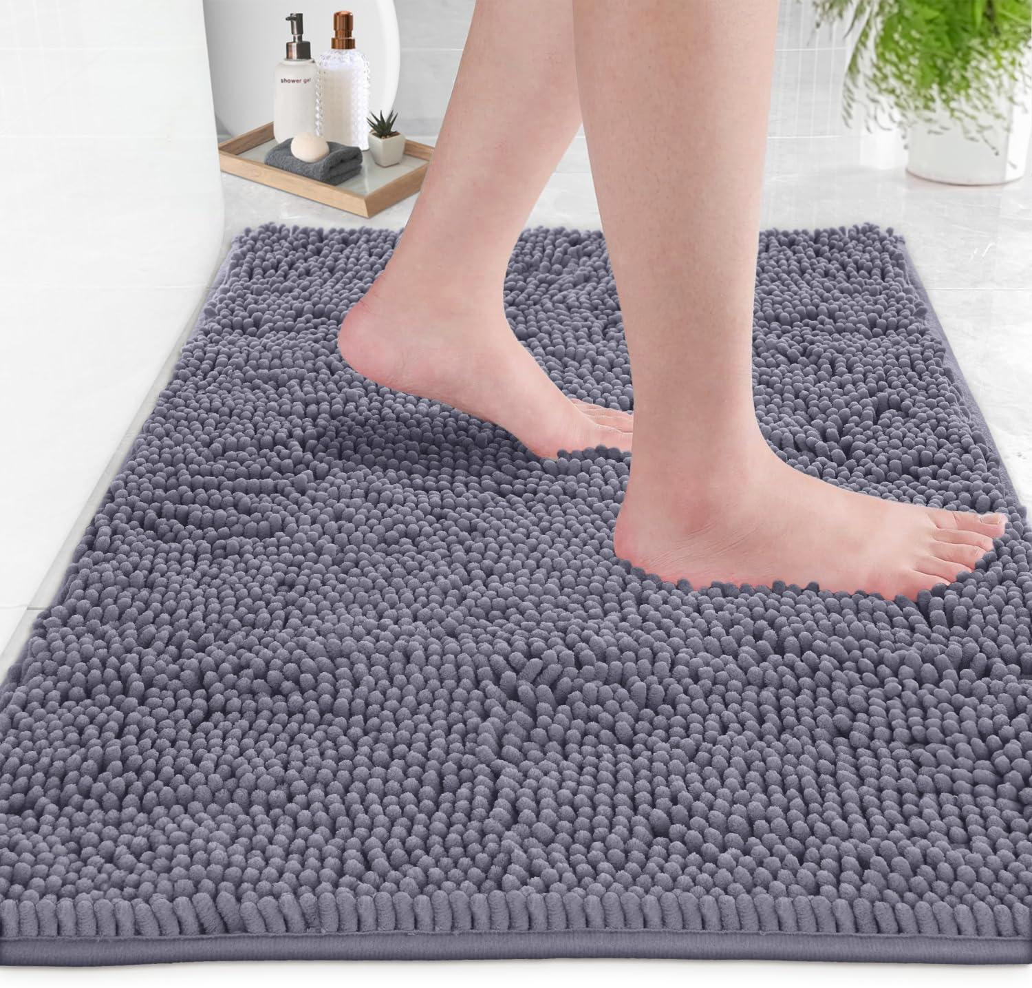 LuxUrux Plush Chenille Bath Mat - Super Soft & Absorbent, Non-Slip Backing, Machine Washable - View #9