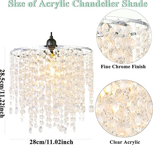 Miniatura 4 de Cortinas de araña acrílicas, pantalla de lámpara de cristal, lámpara de techo para dormitorio, lámpara de araña de cuentas de 11.81 pulgadas, 3