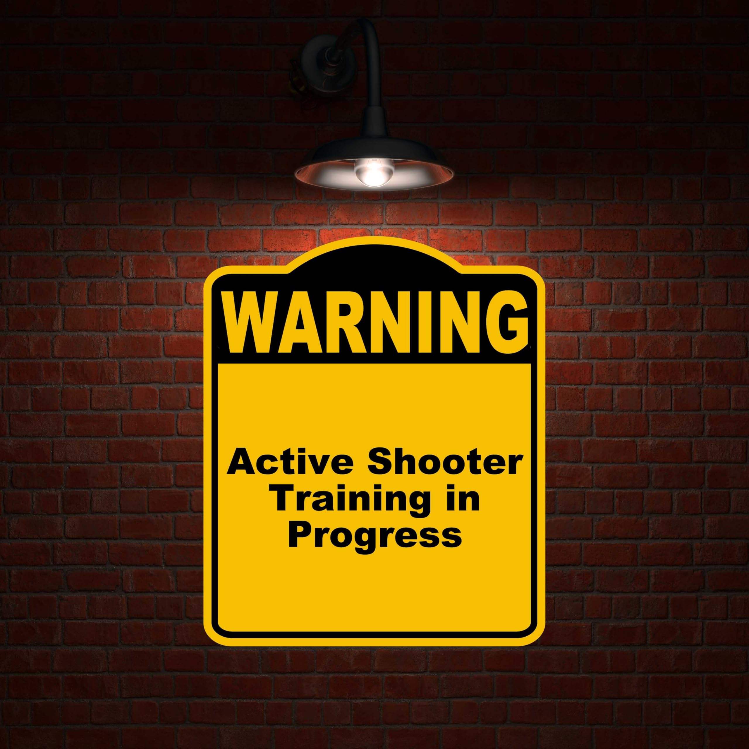 Active Shooter Training in Progress Warning Yellow Black Aluminum Composite Sign 15 x 18 inches