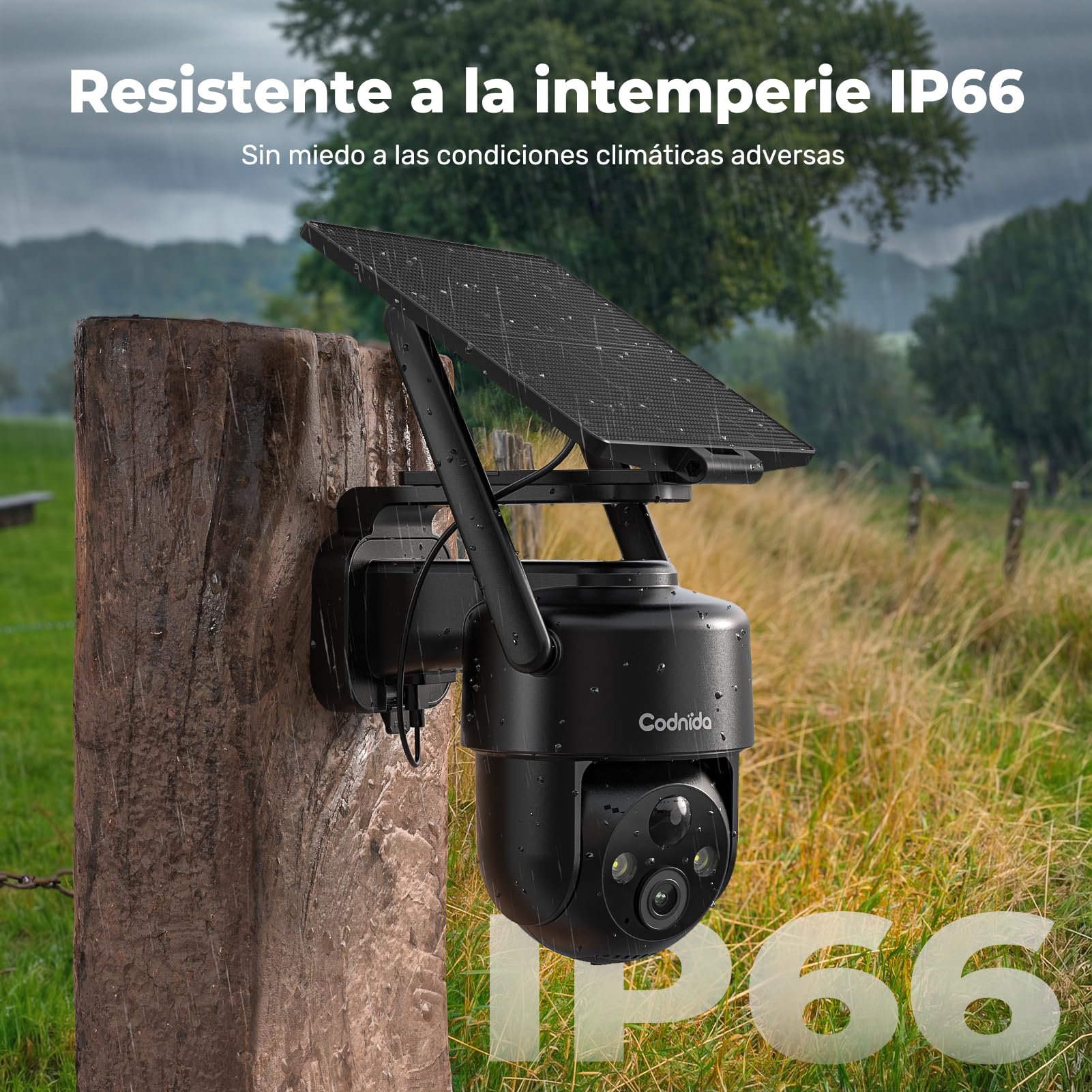 Codnida 4G LTE Cámara Vigilancia con Placa Solar, 2K Cámara Exterior Solar con Tarjeta Sim, 355° PTZ Camera sin Cable, Detección de Movimiento PIR, Audio Bidireccional, Visión Nocturna en Color, IP66