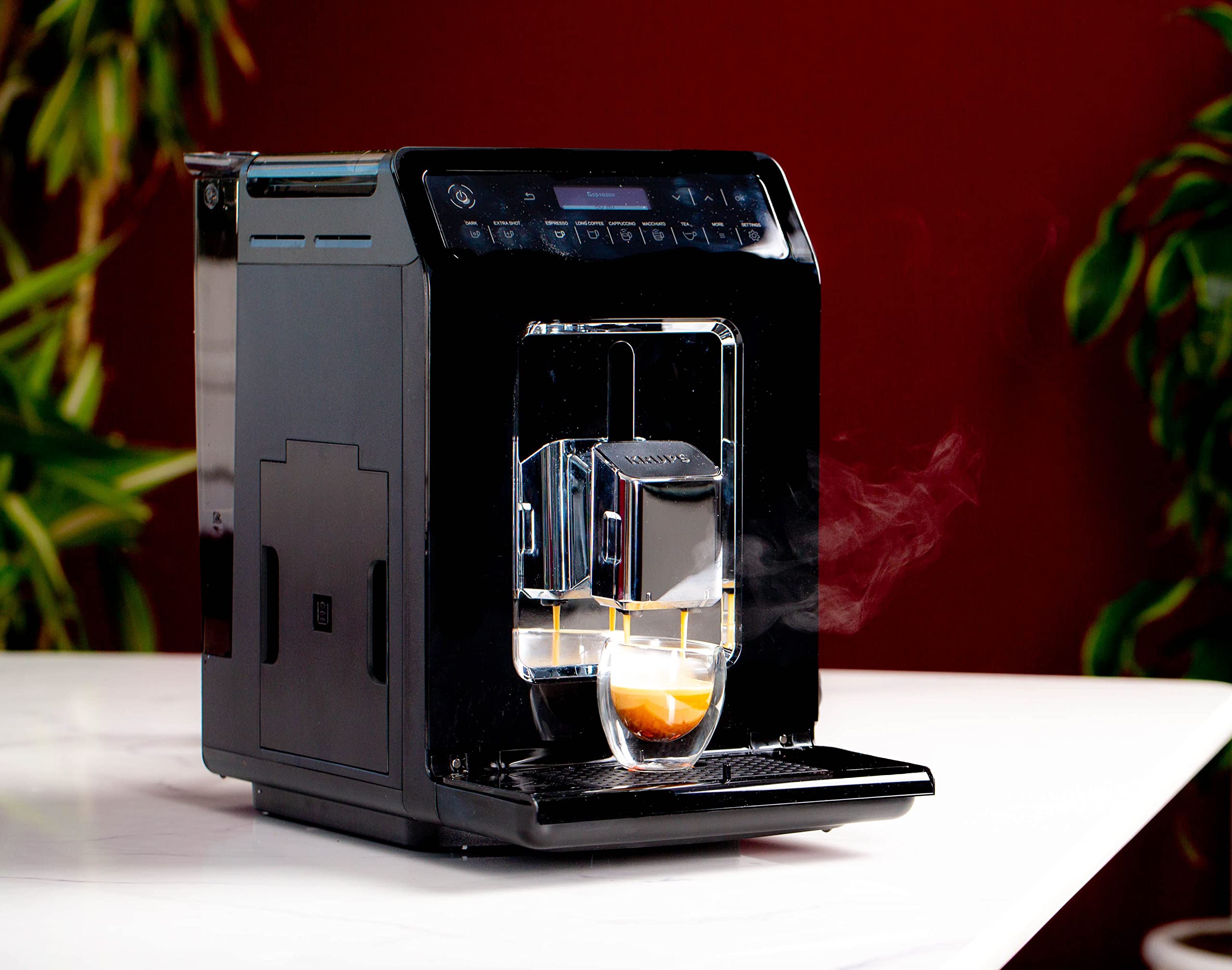 Krups Evidence Espresso EA8908 - Cafetera Superautomática 15 Bares, 15 Preajustes, Niveles de Intensidad, Molido Grano, Autolimpieza e Indicador cal, 2 tazas a la vez, pantalla táctil, recetario