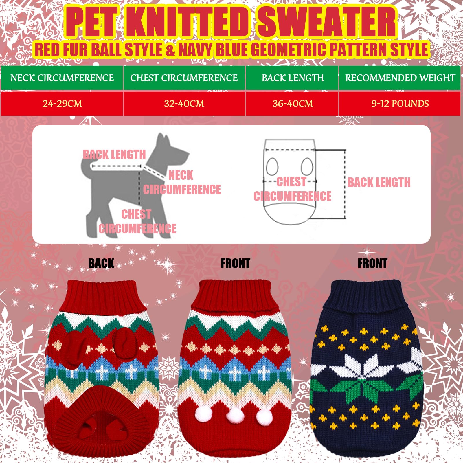 BDSHUNBF 2pcs Christmas Dog Jumpers, Pet Dog Knitted Sweater, Xmas Puppy Cat Holiday Costume, Winter Warm Apparel Coat for Small Dogs - Image 2