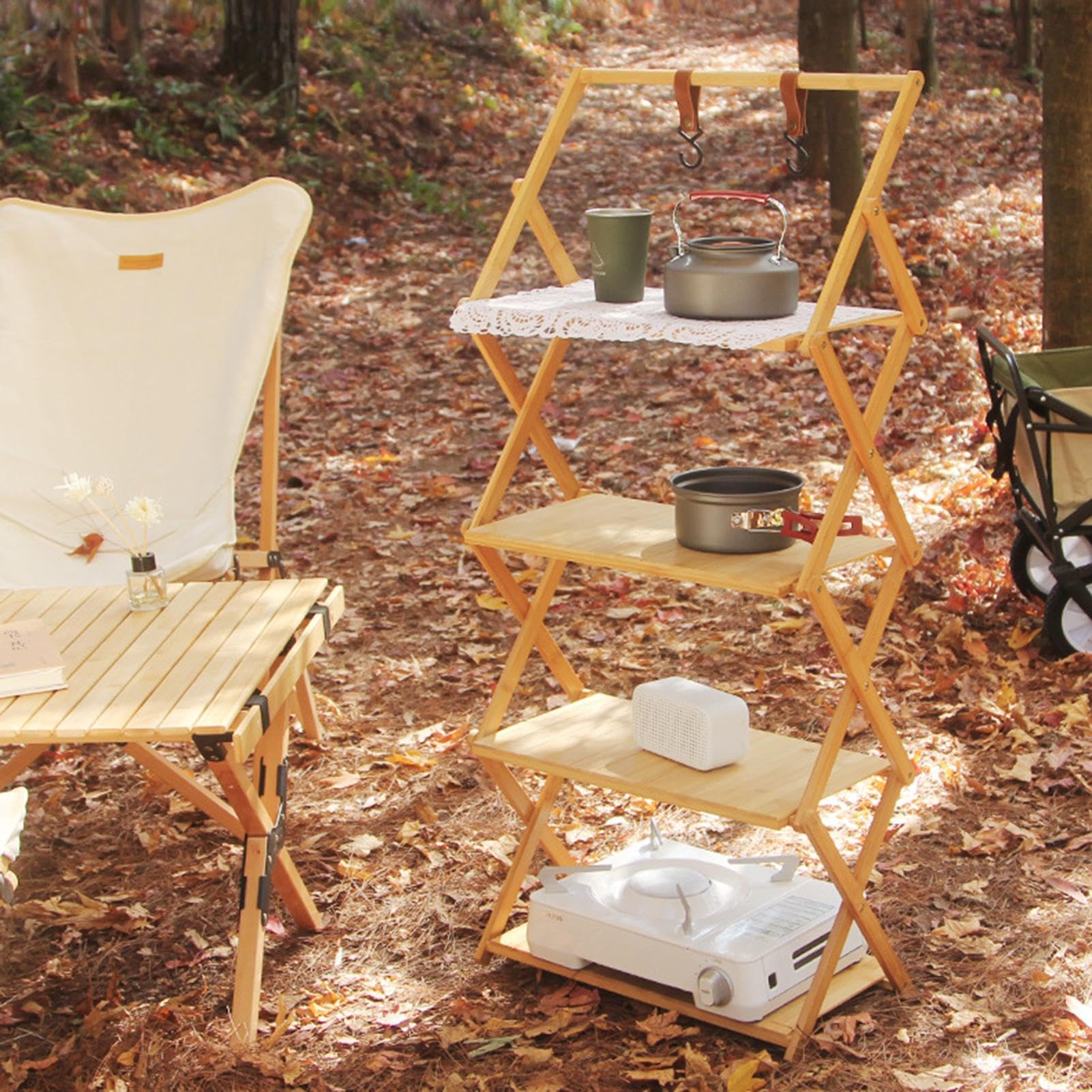 Scaffali da campeggio pieghevoli, scaffale pieghevole da campeggio - supporti per tavoli pieghevoli portatili e scaffale di stoccaggio pieghevole alla moda per tavoli da picnic per uso esterno e cucin