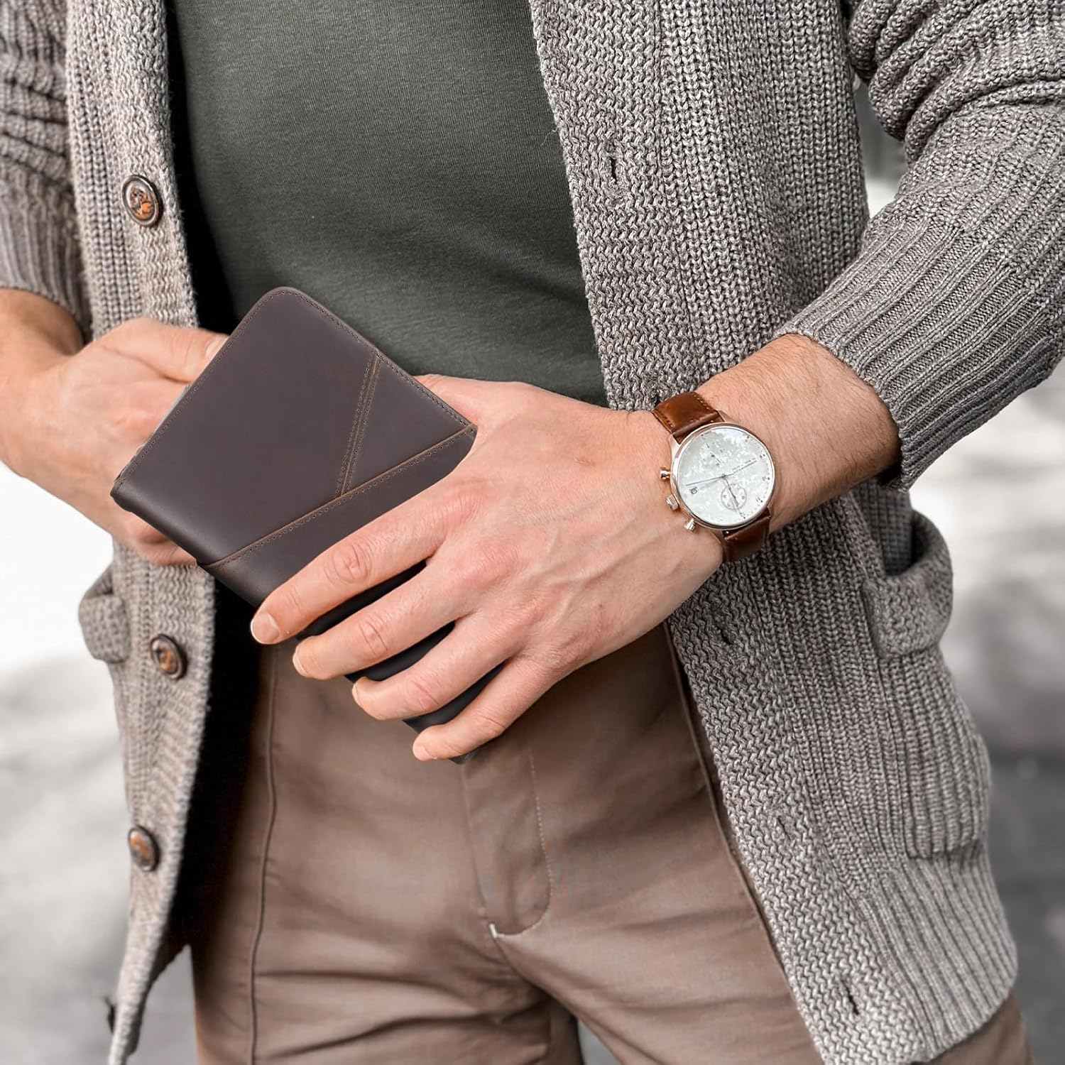 Polare Full Grain Leather Passport Holder With YKK Zipper RFID Blocking Travel Document Organizer Ticket Holder Cover Case Holds 2 Passports (Dark Brown with AirTag Slot)