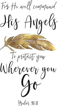 Bible Verse Wall Art Psalm 9111 - For he will command | Poster, Print, Picture or Framed Photograph, Bible Verse Collection Christian Wall Art Decor and Gifts 13x19 Unframed Poster
