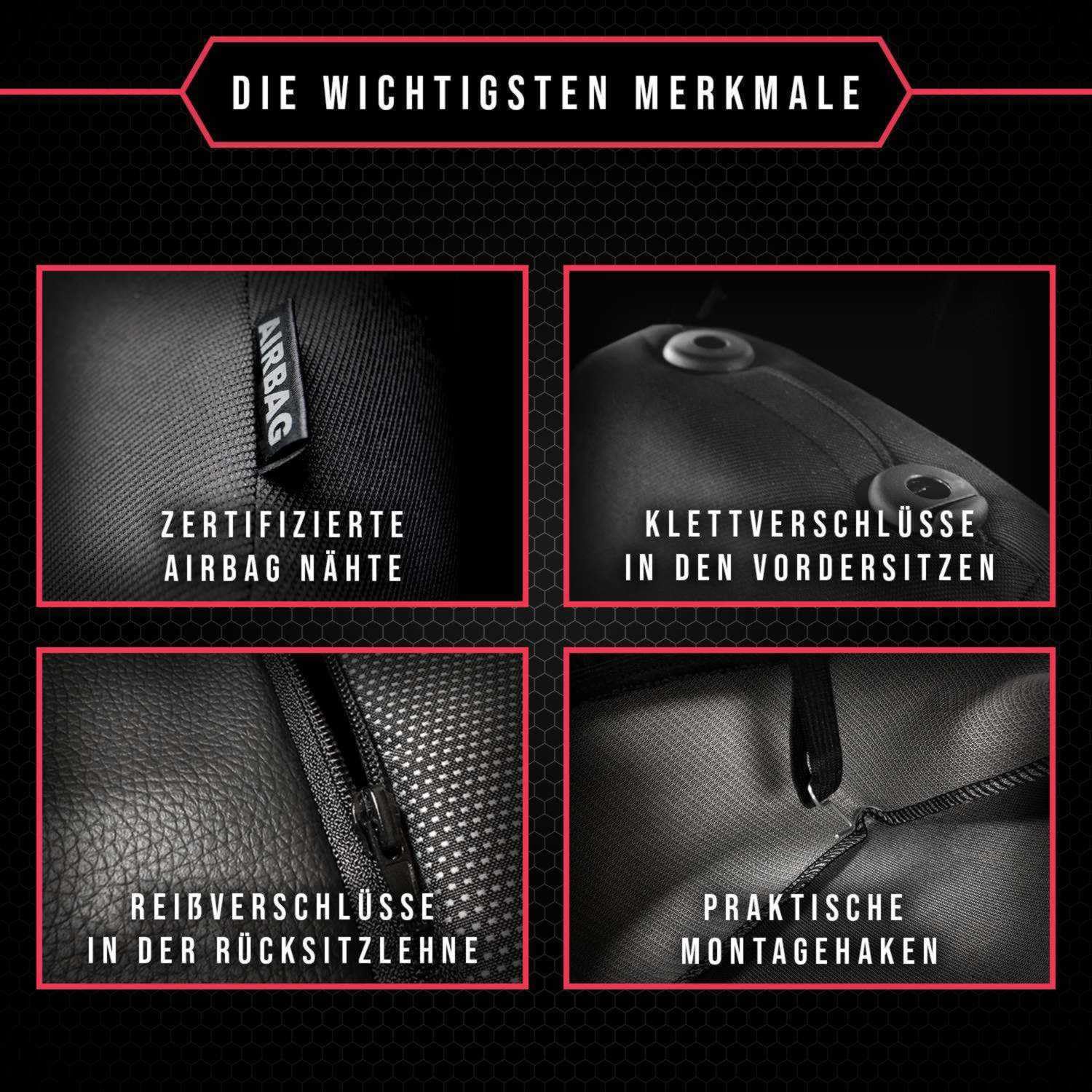 3er Set Autositzbezüge PKW universal | Auto Sitzbezüge Polyester Grau für Airbag geeignet | für Vordersitze und Rückbank | 1+1 Autositze vorne und 1 Sitzbank hinten teilbar 2 Reißverschlüsse