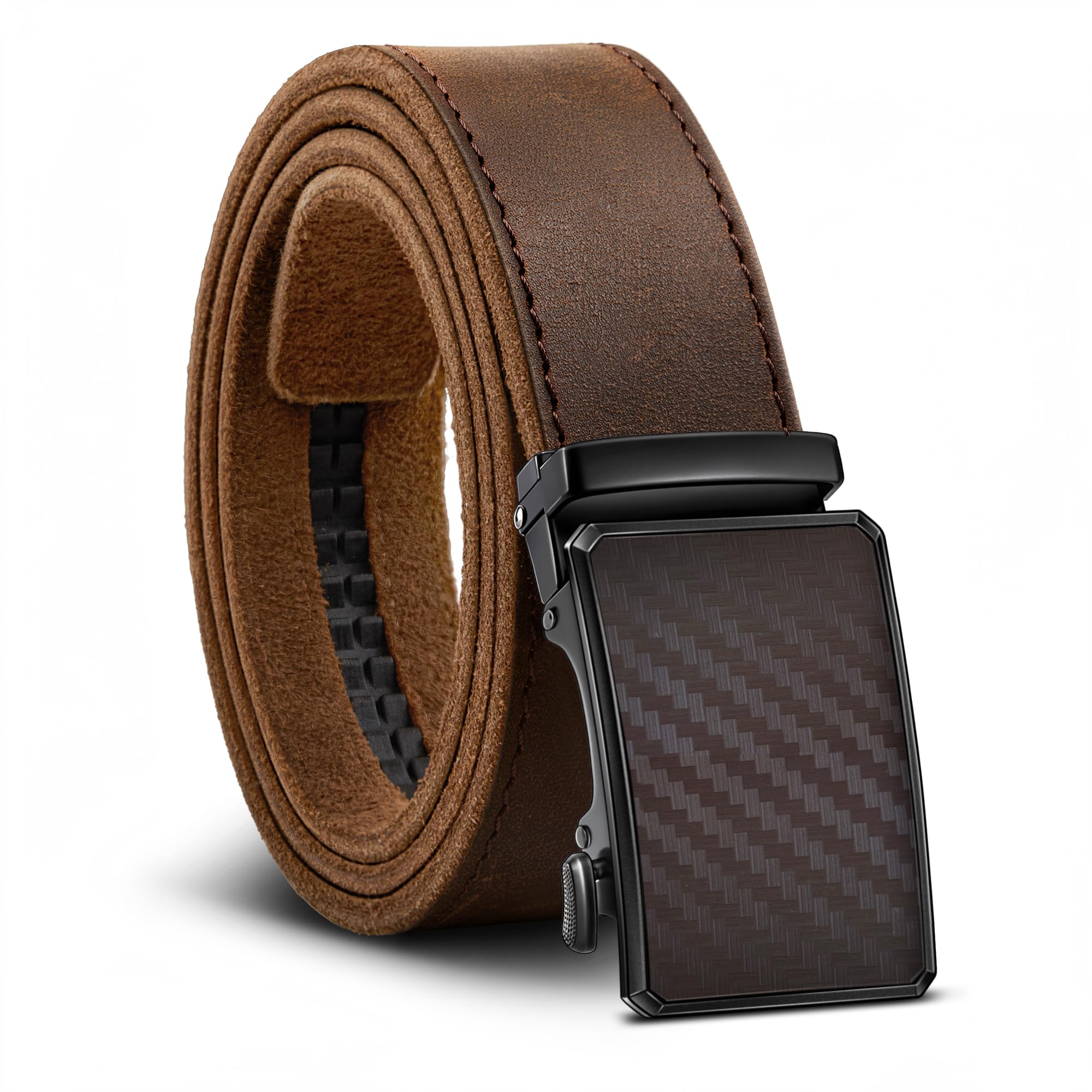 BULLIANT Men's Full Grain Leather Ratchet Belt Trimmable 1 3/8“-Gift Boxed | Smooth Sliding | Micro Adjustable Fit | Tailored Size | Holeless Understated Elegance