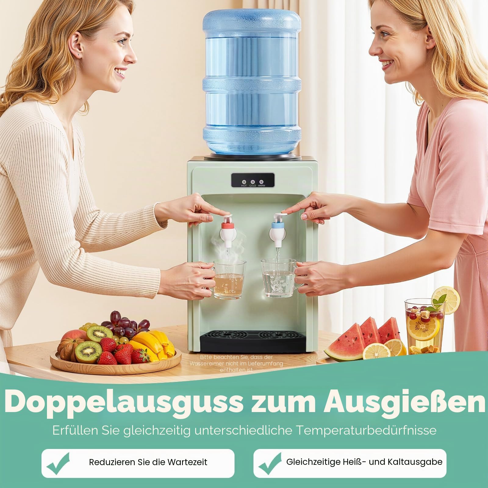 Elektrischer Wasserspender Mit Kühlung, Wasser Spender Automat 550w, Water Dispenser Hot and Cold Für Büro Hause, Heiztemperatur≥194°F, Kühltemperatur ≤59°F, Grün
