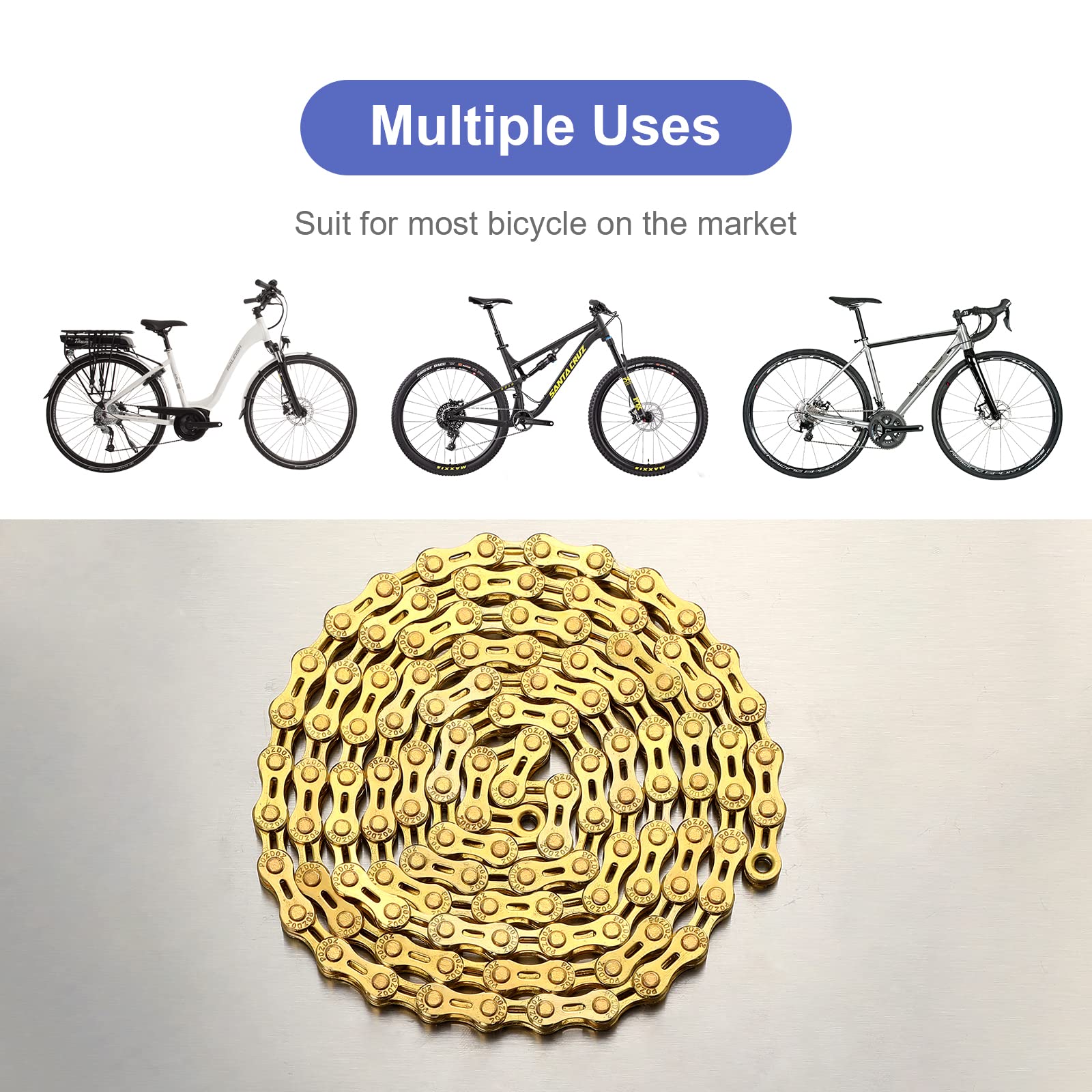 自転車　チェーン付き Amazon.co.jp: POZDOZ 11速 自転車チェーン ゴールド ハーフホロー 超