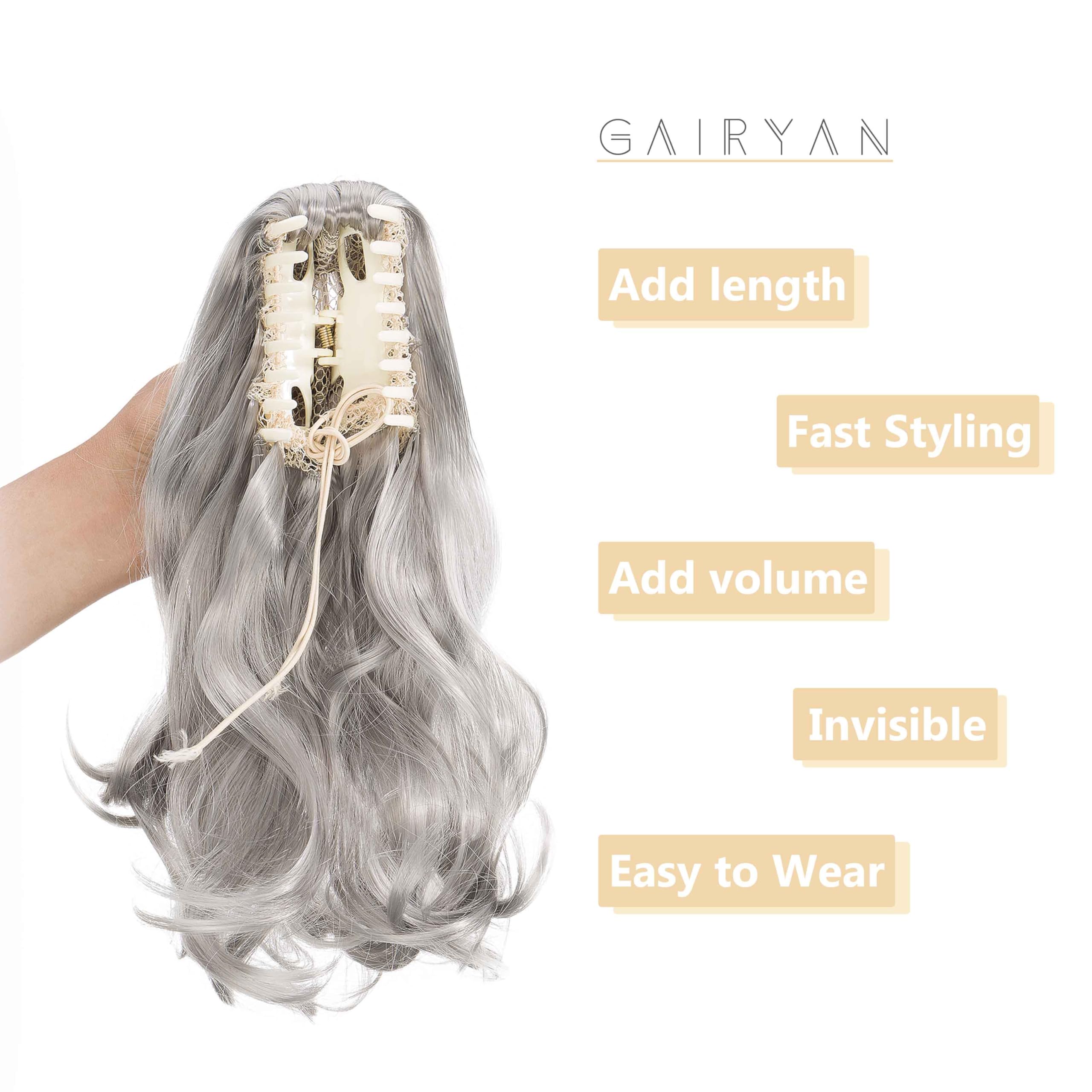 Gairyan 10" Clip in Ponytail Hair Extensions Curly Ponytail Extension Claw on Pony tails Wavy Synthetic Hairpieces for Women Real Natural Short Wave Dark Gray - Image 4