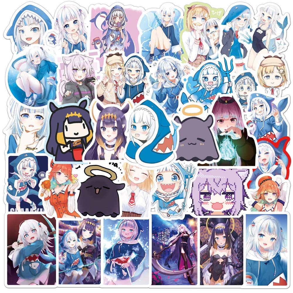 AUCEKO 50PCS Gawr Gura Hololive Vtuber Stickers for Teens - Vinyl Pack for Skateboard, Guitar, Door, Laptop, Luggage, Car, Bike, Water Bottle - Birthday Party Supplies