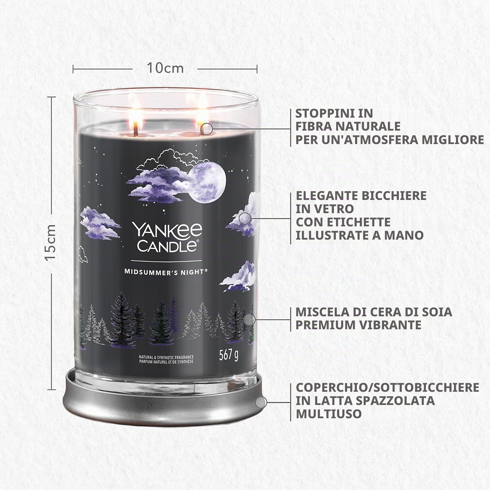 Yankee Candle Signature candela profumata | Notte di Mezza Estate in tumbler grande | Candele di miscela di cera di soia lunga durata | regalo perfetto per le donne