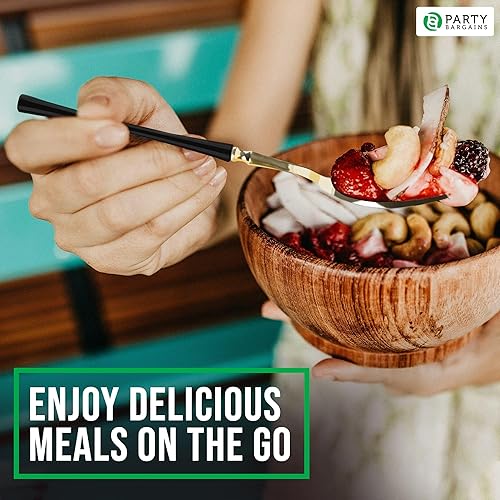 Miniatura 7 de Party Bargains Cucharitas desechables de plástico negro y dorado, utensilios de diseño moderno infinito, paquete de 40