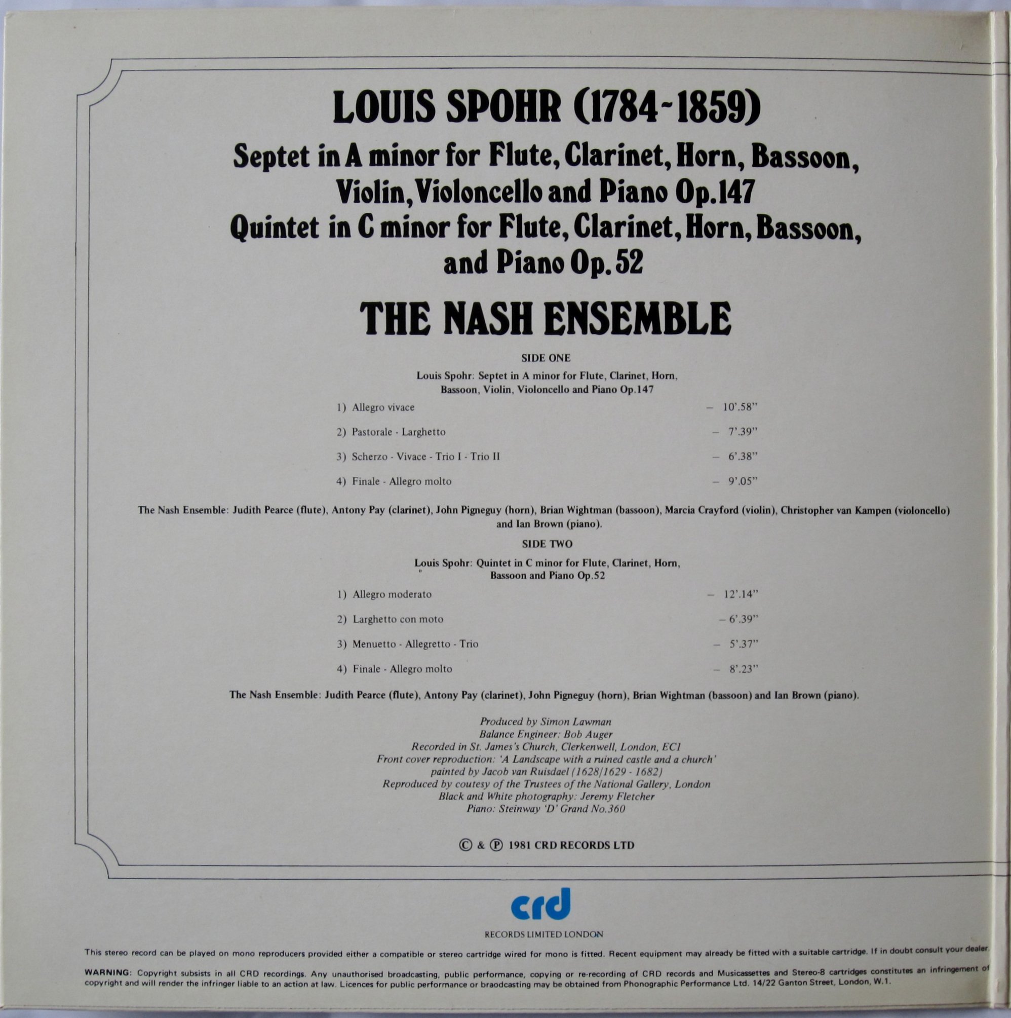 Septet In A Minor For Flute, Clarinet, Horn, Bassoon, Violin, Violoncello And Piano Op. 147 â€¢ Quintet In C Minor For Flute, Clarinet, Horn, Bassoon And Piano Op. 52