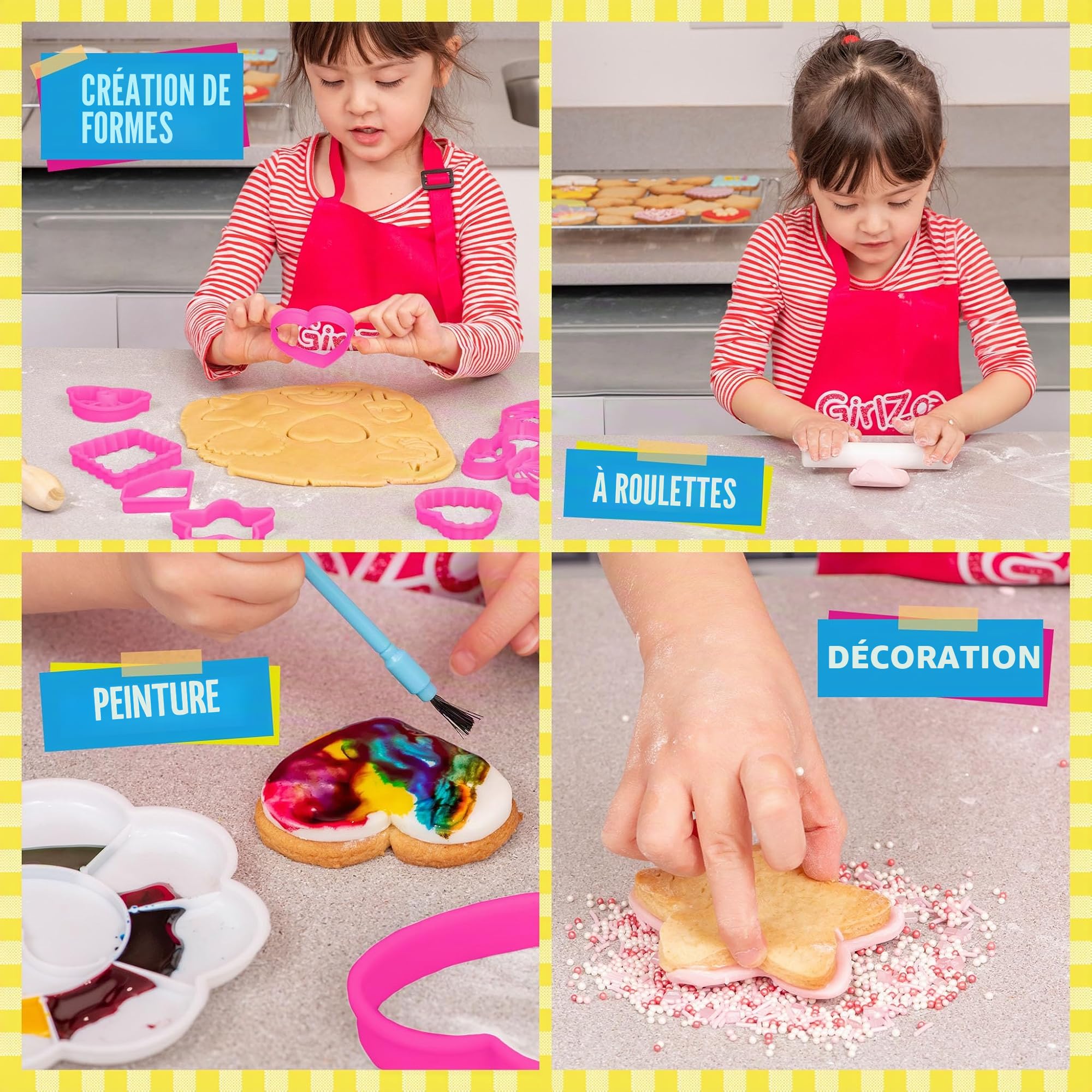 GirlZone Kit de Décoration de Biscuits, Kit Pâtisserie Enfant avec Pâtisserie Accessoire, Ustensiles de Cuisine Enfant - Cookie Art Bakery Kit Cadeau Fille 10 ans