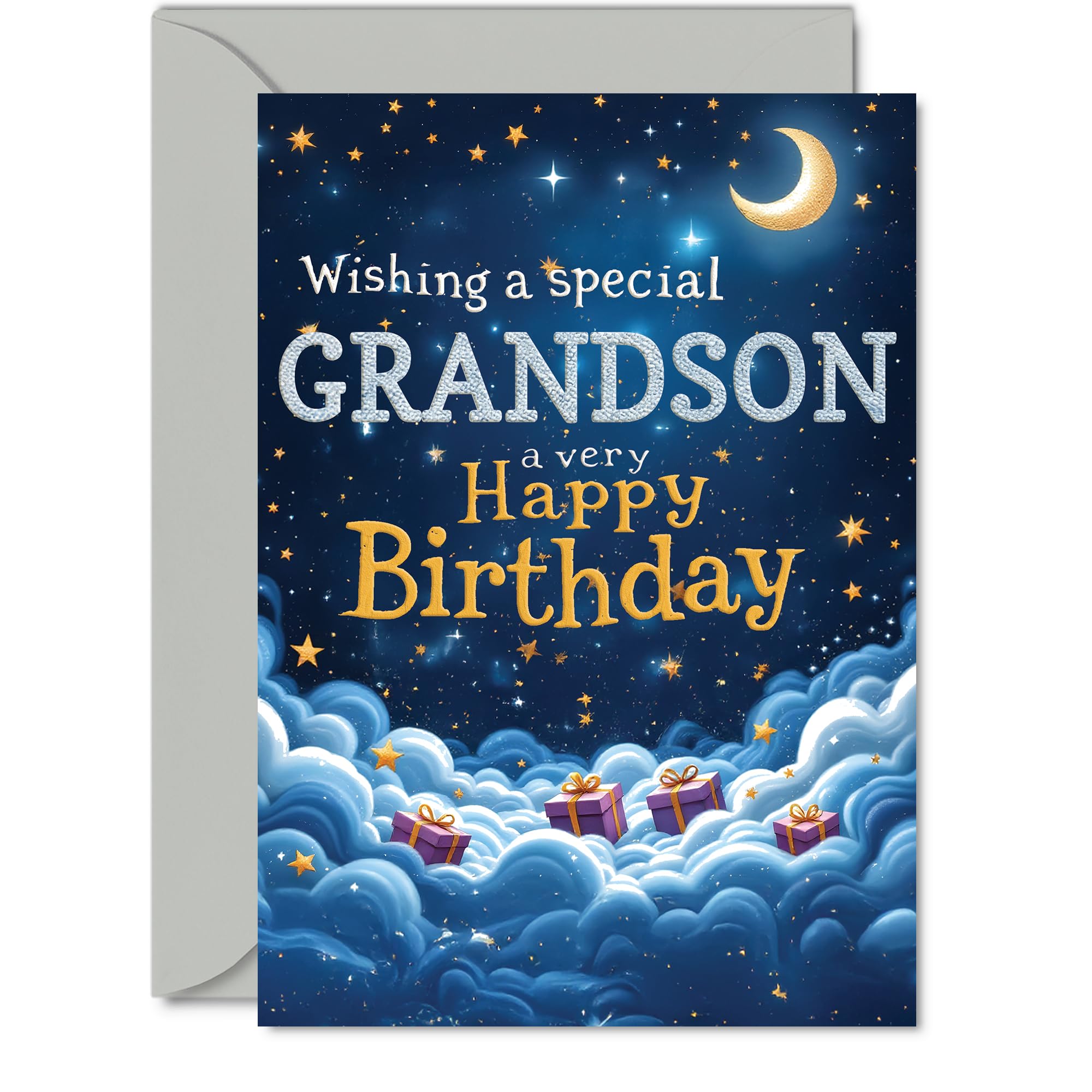 Grandson Birthday Card, Starry Night Moon Clouds