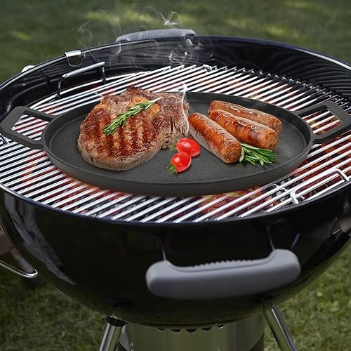 Miniatura 6 de Onlyfire - Sartén para pizza de hierro fundido, sartén para hornear de 14 pulgadas con asas, sartén presazonada para parrilla, barbacoa, estufa de