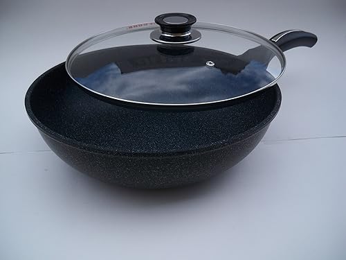 Miniatura 2 de M.V. Trading Wok de cerámica con revestimiento de mármol fundido de aluminio antiadherente con tapa de cristal, 11.8 in
