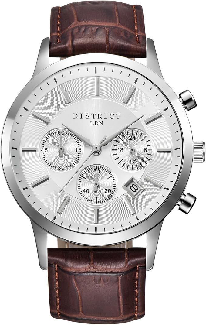 DISTRICT LDN Executive Edition Mens Brown Leather Watch with Silver