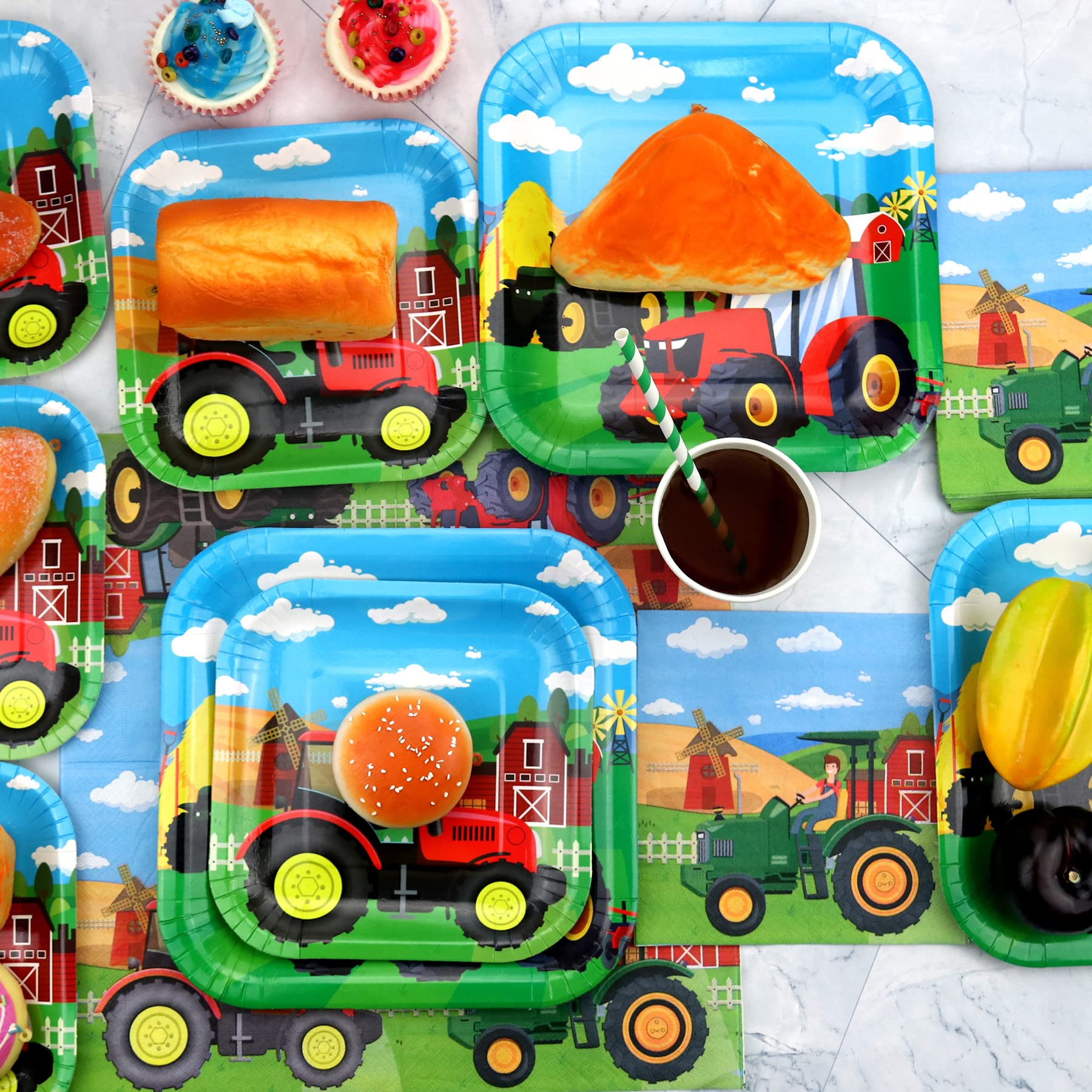 PHOGARY Nappe Tracteur 3PCS - 137x274cm - Thème Ferme Jetable - Pour Anniversaire, Baby Shower