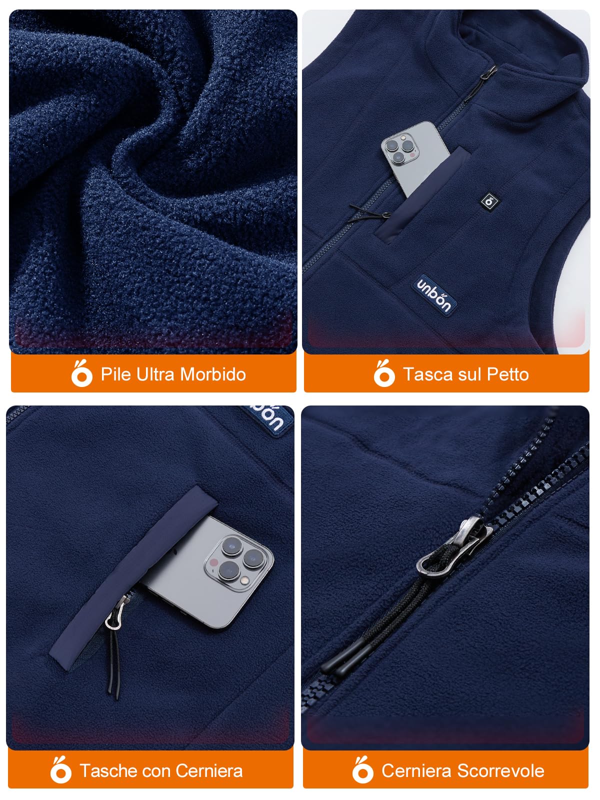 UNBON Gilet Riscaldato Uomo con Batteria USB 10000mAh, Giubbotto Riscaldato Uomo con 3 Temperatura 6 Zone di Calore, Gilet Riscaldante Elettrico Pile, Giacca Riscaldata Uomo per Moto Caccia