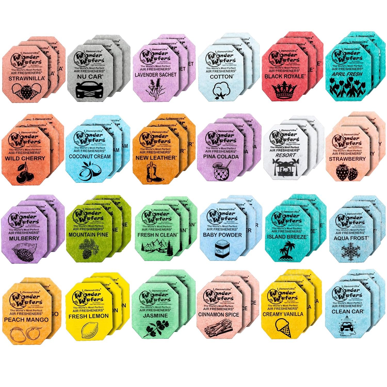 Wonder Wafers Car Air Freshener Wafers Variety Pack of 72 - Individually Wrapped Car Air Fresheners - 23 Scents Car Fresheners (72 Pack 23 Scents)