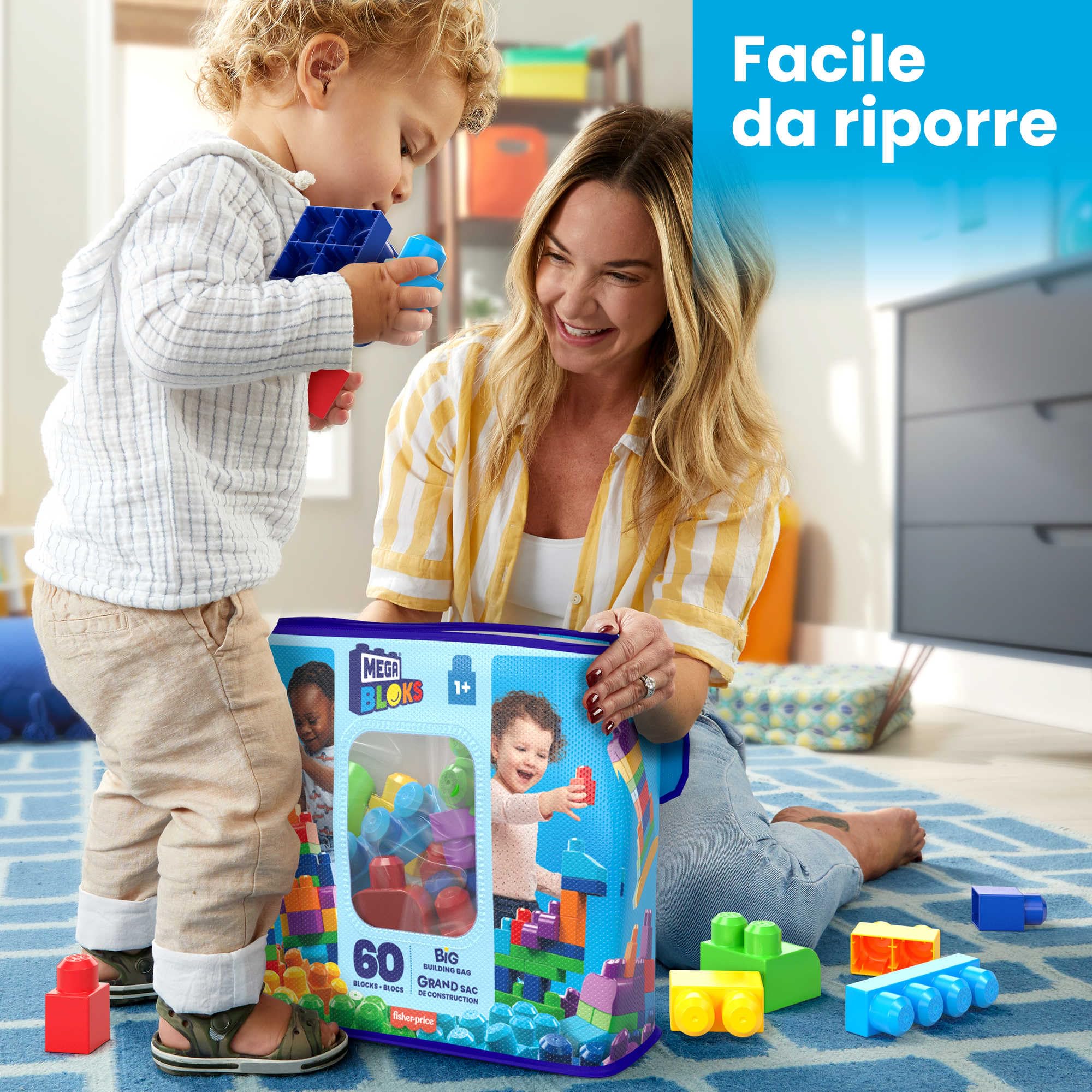 MEGA Bloks - Sacca Eco Blocchi da costruire, set da 60 blocchi colorati per creare torri altissime, castelli fantastici e tanto altro, giocattolo per bambini, 1+ anni, DCH55