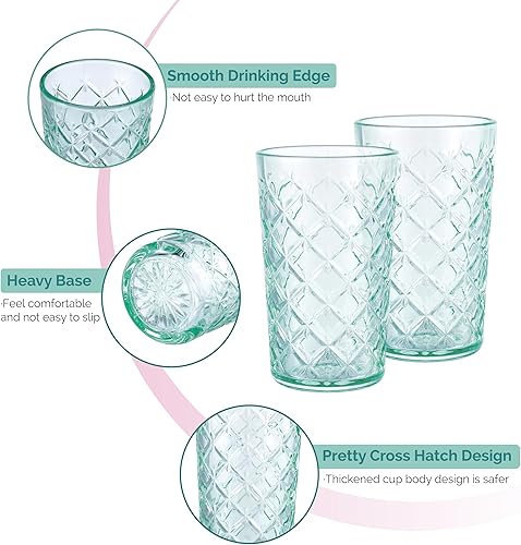 Miniatura 3 de CREATIVELAND Juego de 4 vasos altos para beber, vasos de vidrio vintage de escotilla cruzada, vasos de agua potable de 16.2 onzas de alto, vasos de